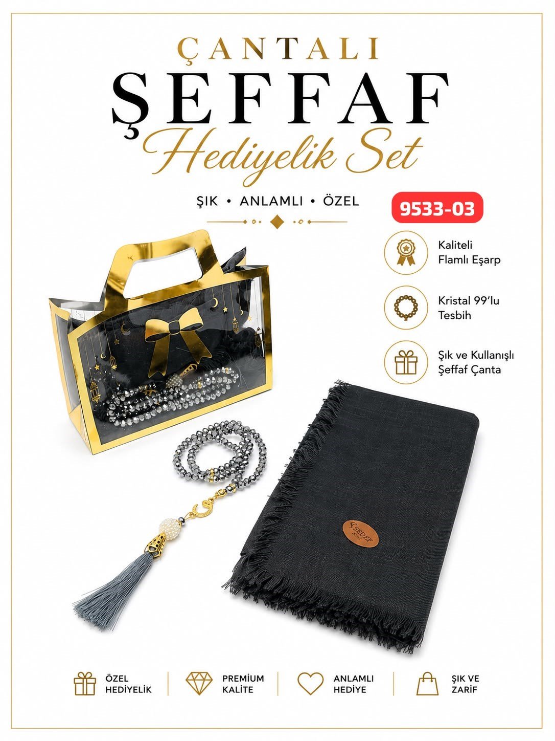Çantalı Eşarp Tesbih Set