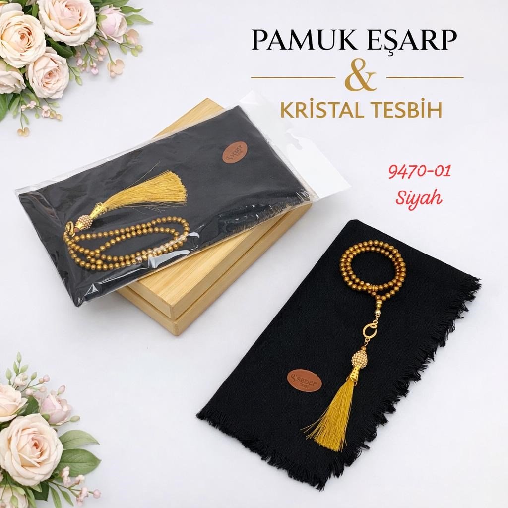 Pamuk Eşarp Kristal Tesbih Set