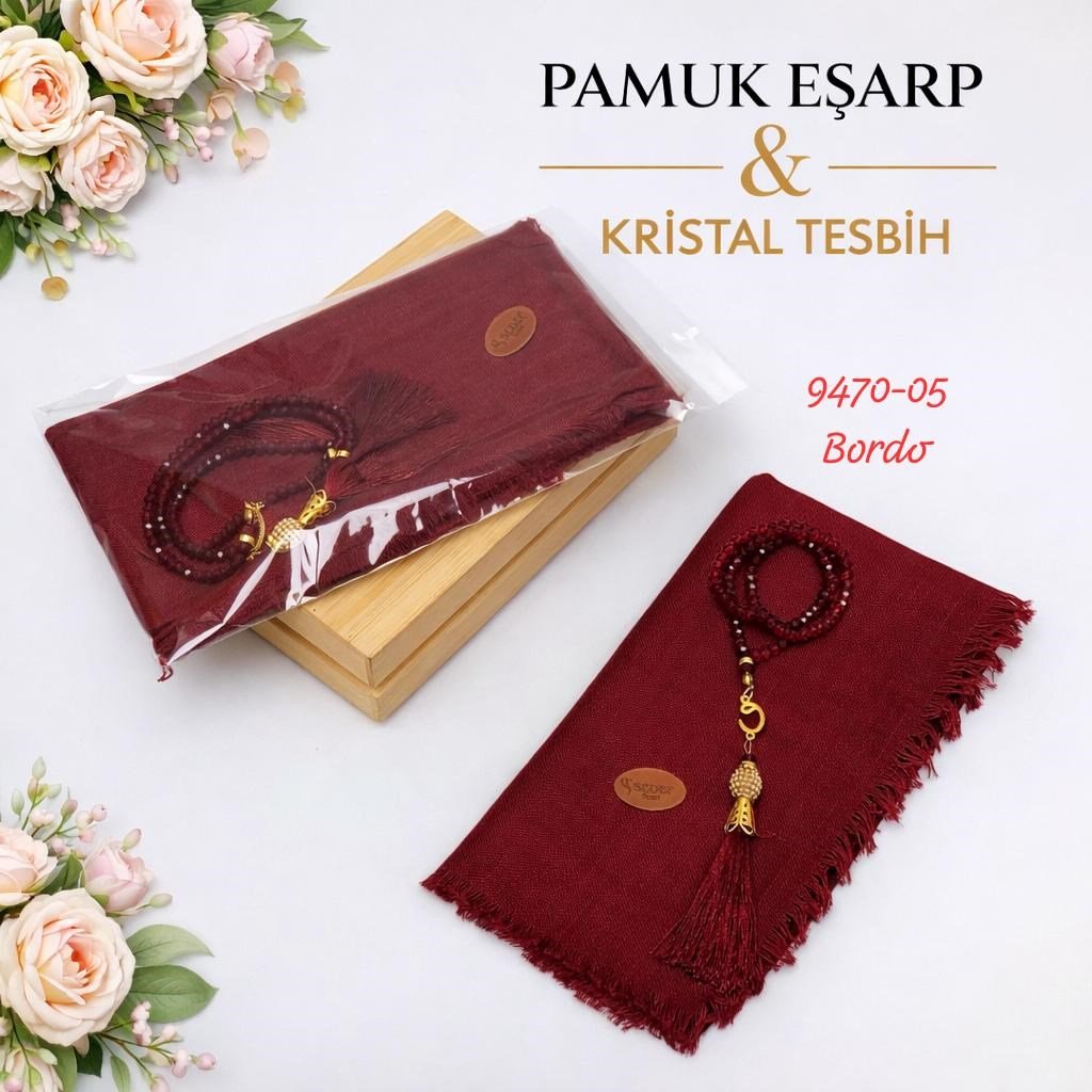 Pamuk Eşarp Kristal Tesbih Set