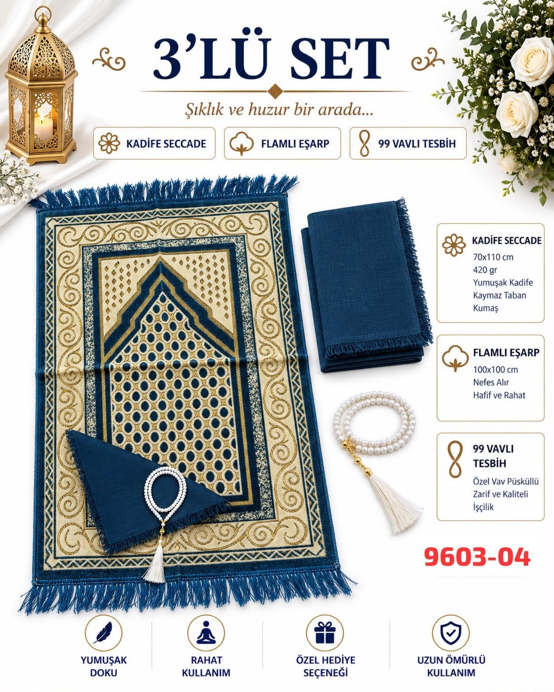 Seccade Eşarp Tesbih Set