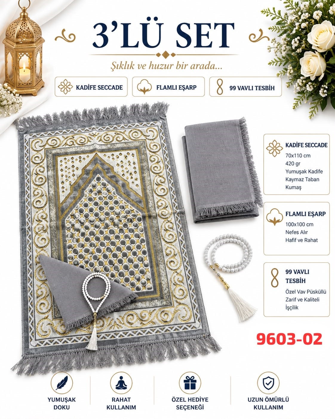 Seccade Eşarp Tesbih Set