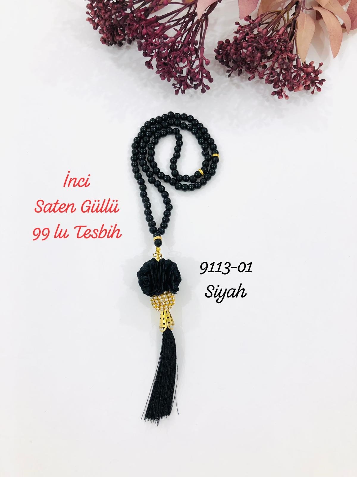 9113 Tesbih İnci Saten Güllü