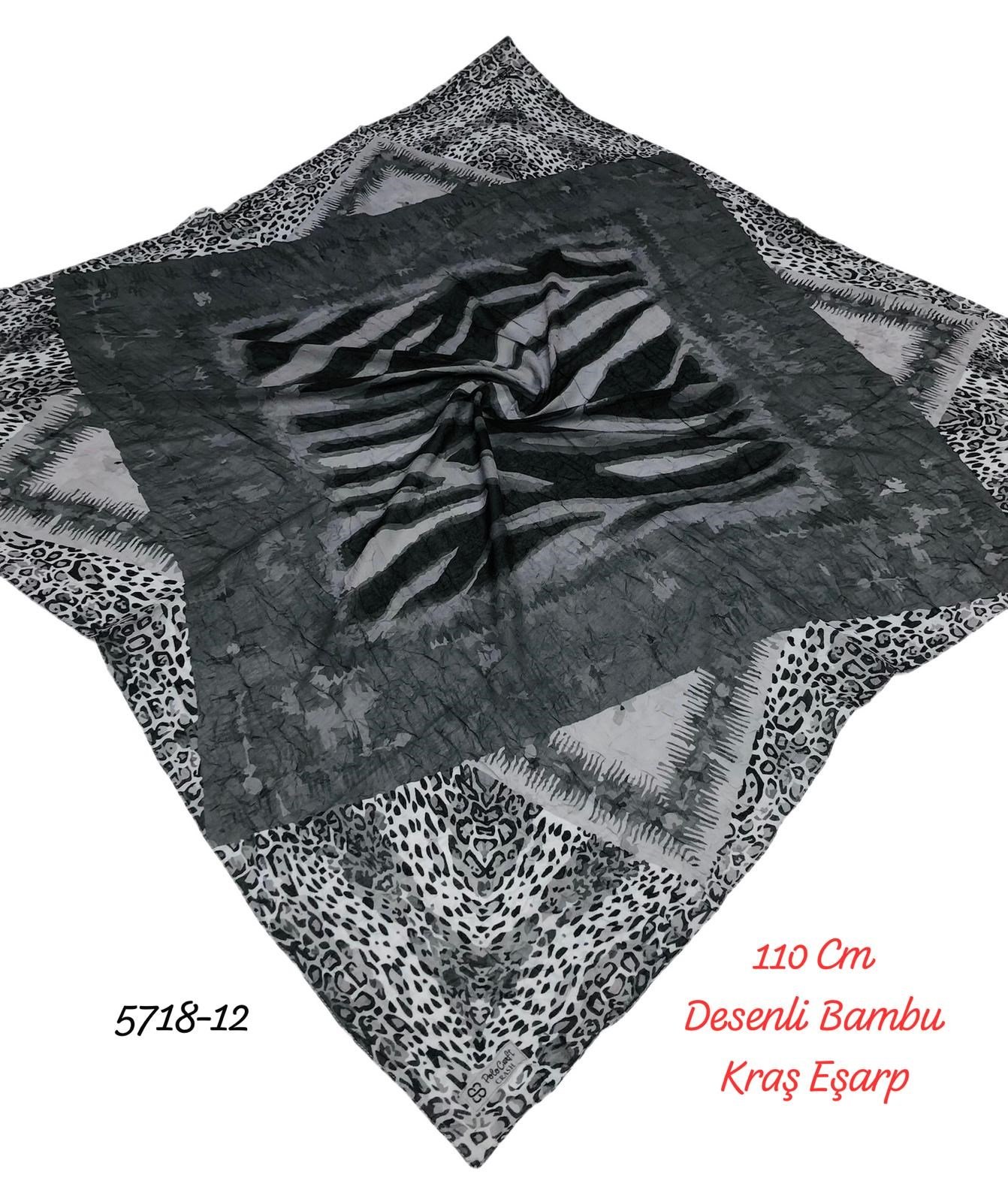 5718 110cm Desenli Bambu Kraş Eşarp