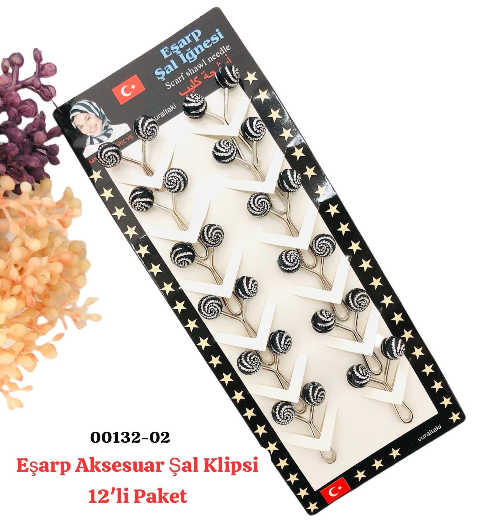 00132 Eşarp Aksesuar Şal Klips 12 'li