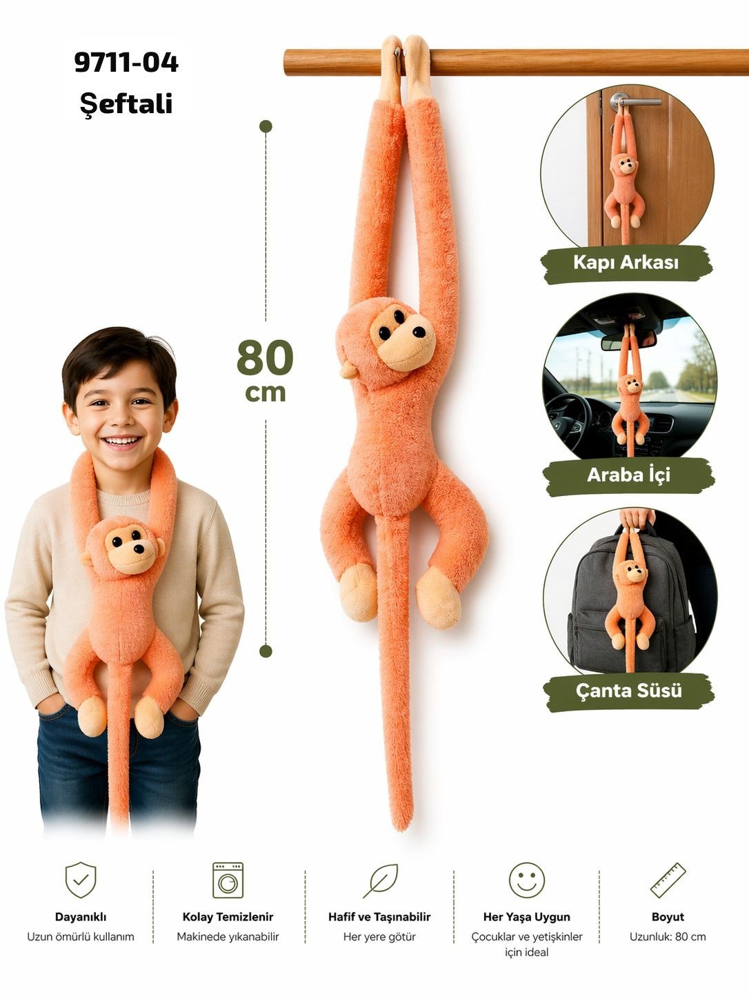 Elleri Yapışan Oyun Ve Uyku Arkadaşı Peluş Maymun Oyuncak Sarılan Maymun