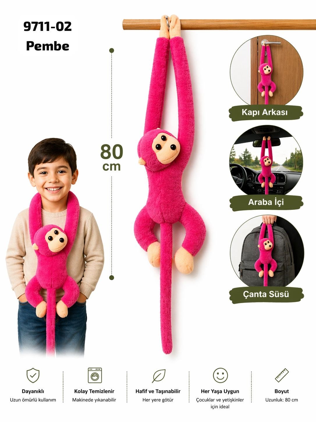 Elleri Yapışan Oyun Ve Uyku Arkadaşı Peluş Maymun Oyuncak Sarılan Maymun