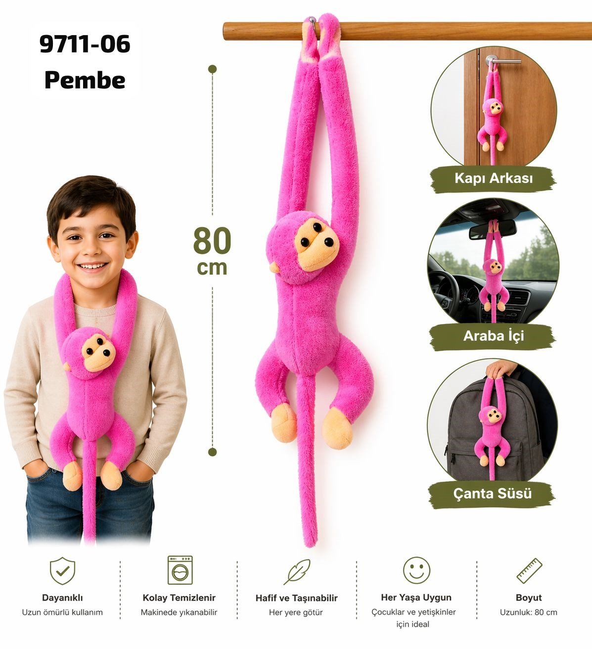 Elleri Yapışan Oyun Ve Uyku Arkadaşı Peluş Maymun Oyuncak Sarılan Maymun