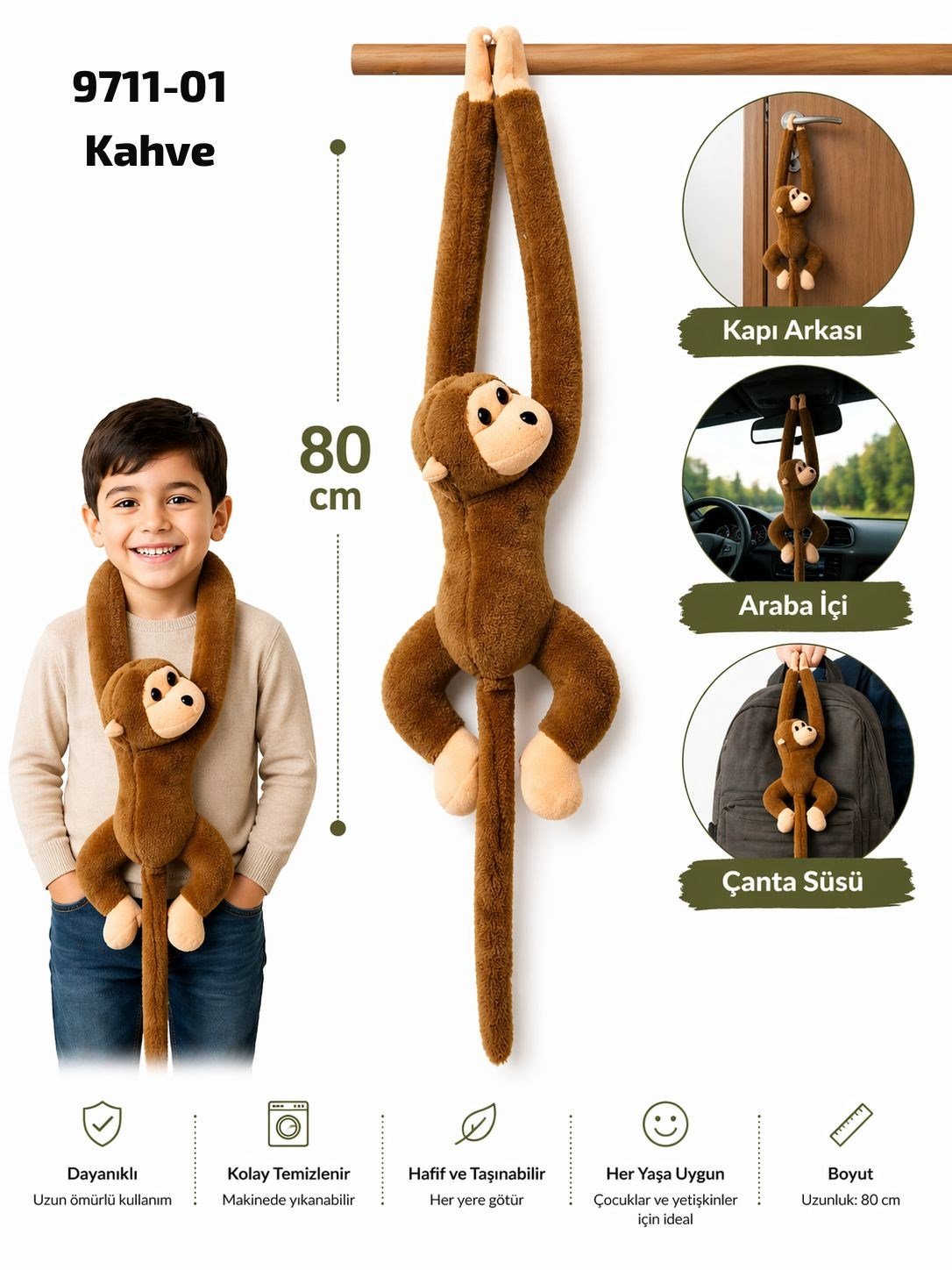 Elleri Yapışan Oyun Ve Uyku Arkadaşı Peluş Maymun Oyuncak Sarılan Maymun