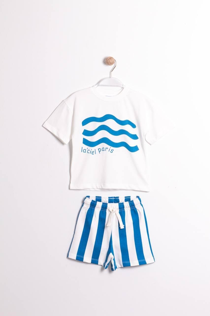 MAVİ ÇİZGİLİ ŞORT TAKIM