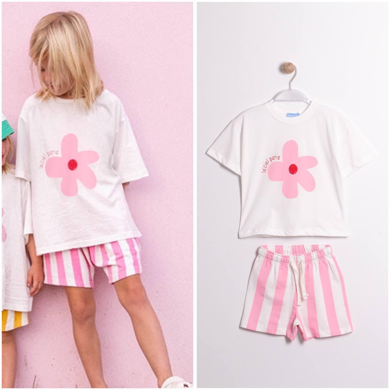 PEMBE ÇİZGİLİ ŞORT TAKIM