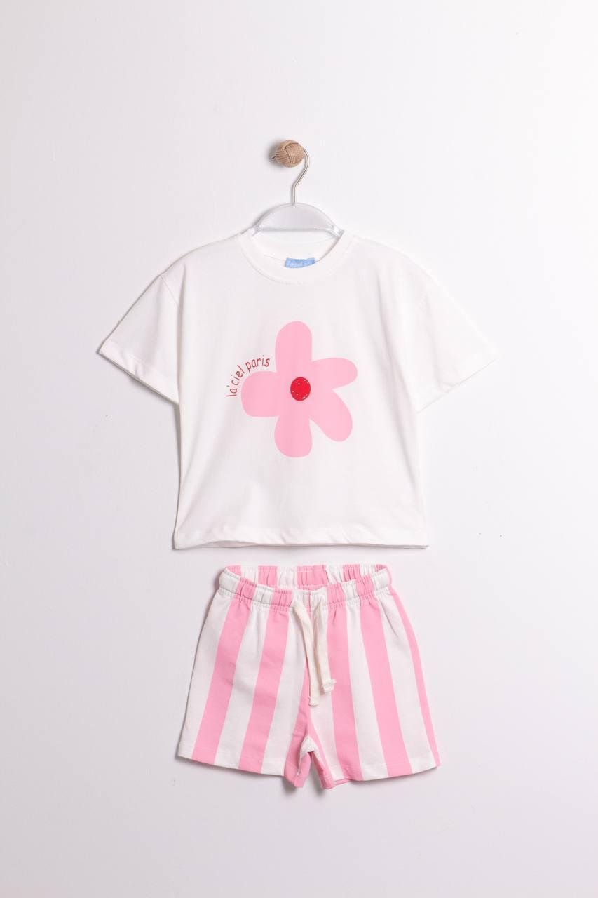 PEMBE ÇİZGİLİ ŞORT TAKIM