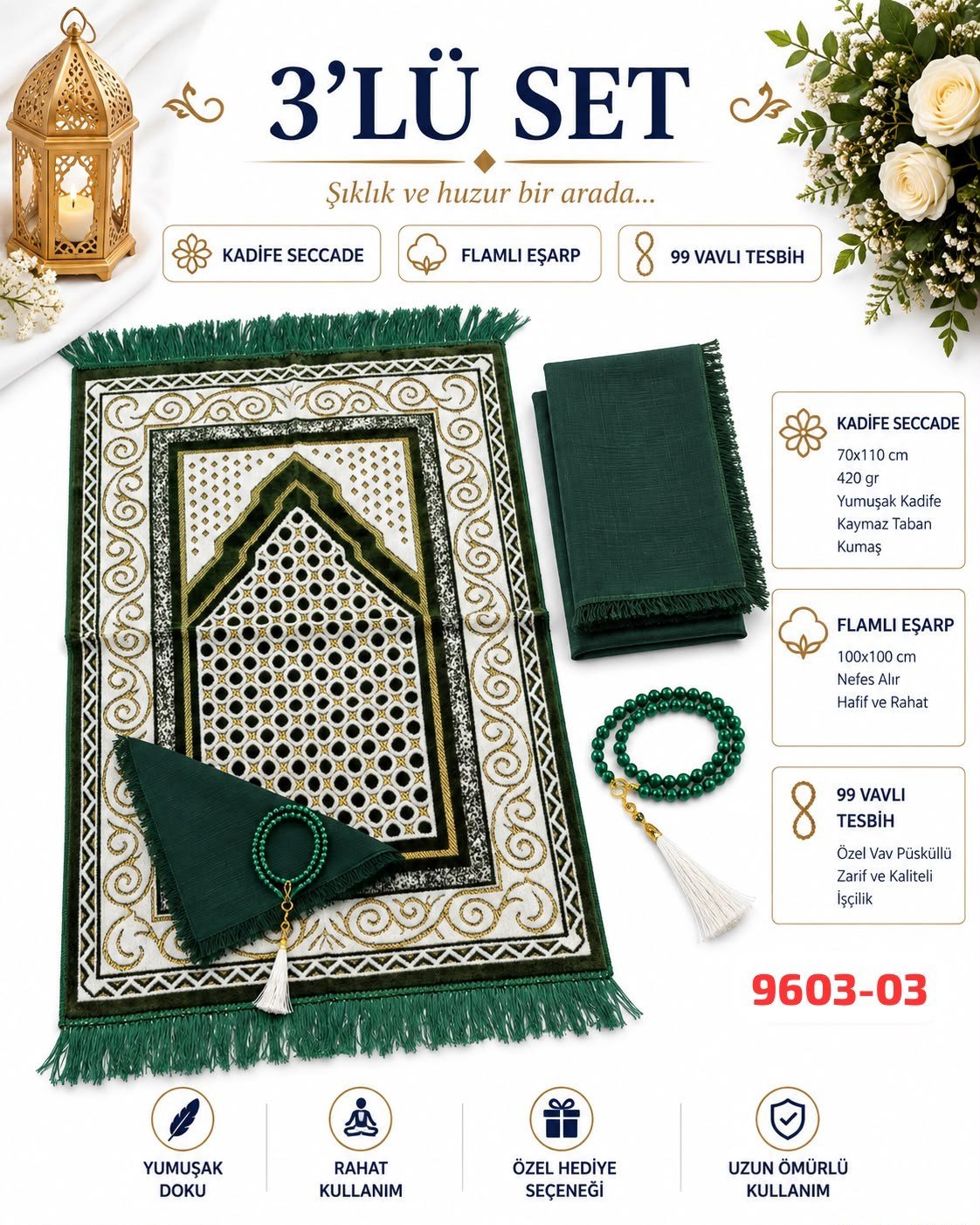 Seccade Eşarp Tesbih Set