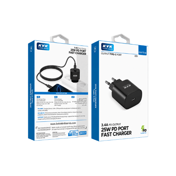 KVK 25W PD Type-C Hızlı Şarj Adaptörü – Siyah | KVK-TS42