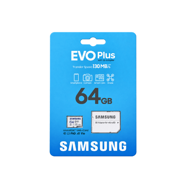 Samsung EVO Plus 64 GB microSDXC Hafıza Kartı – 130 MB/s SD Adaptörlü