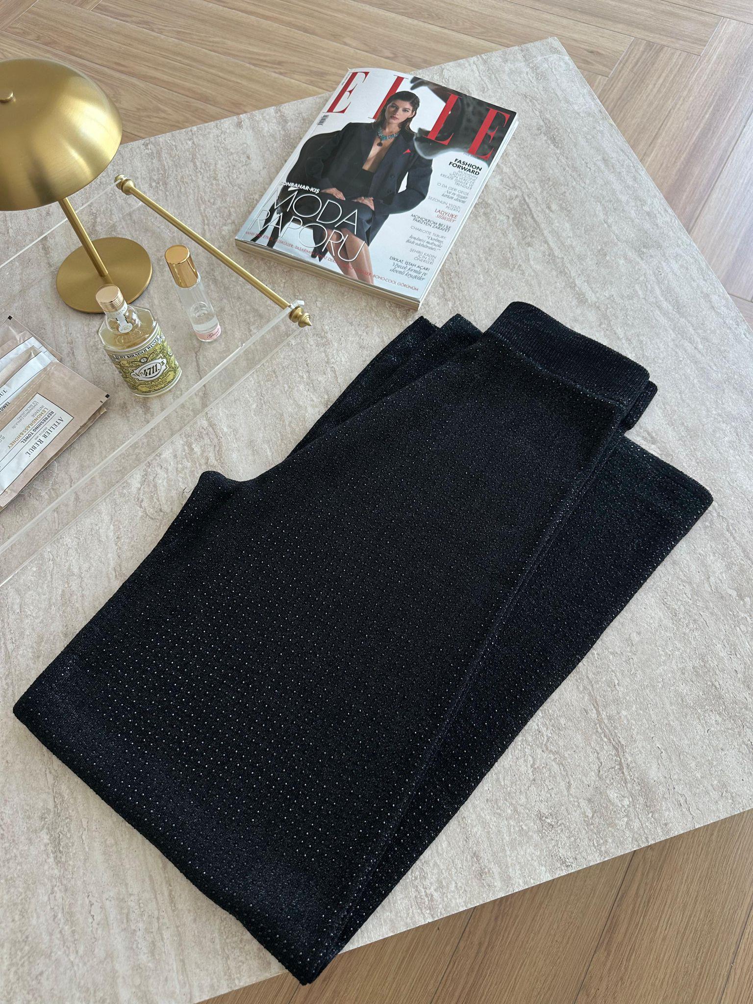 Triko Taş Detaylı Pantolon Siyah