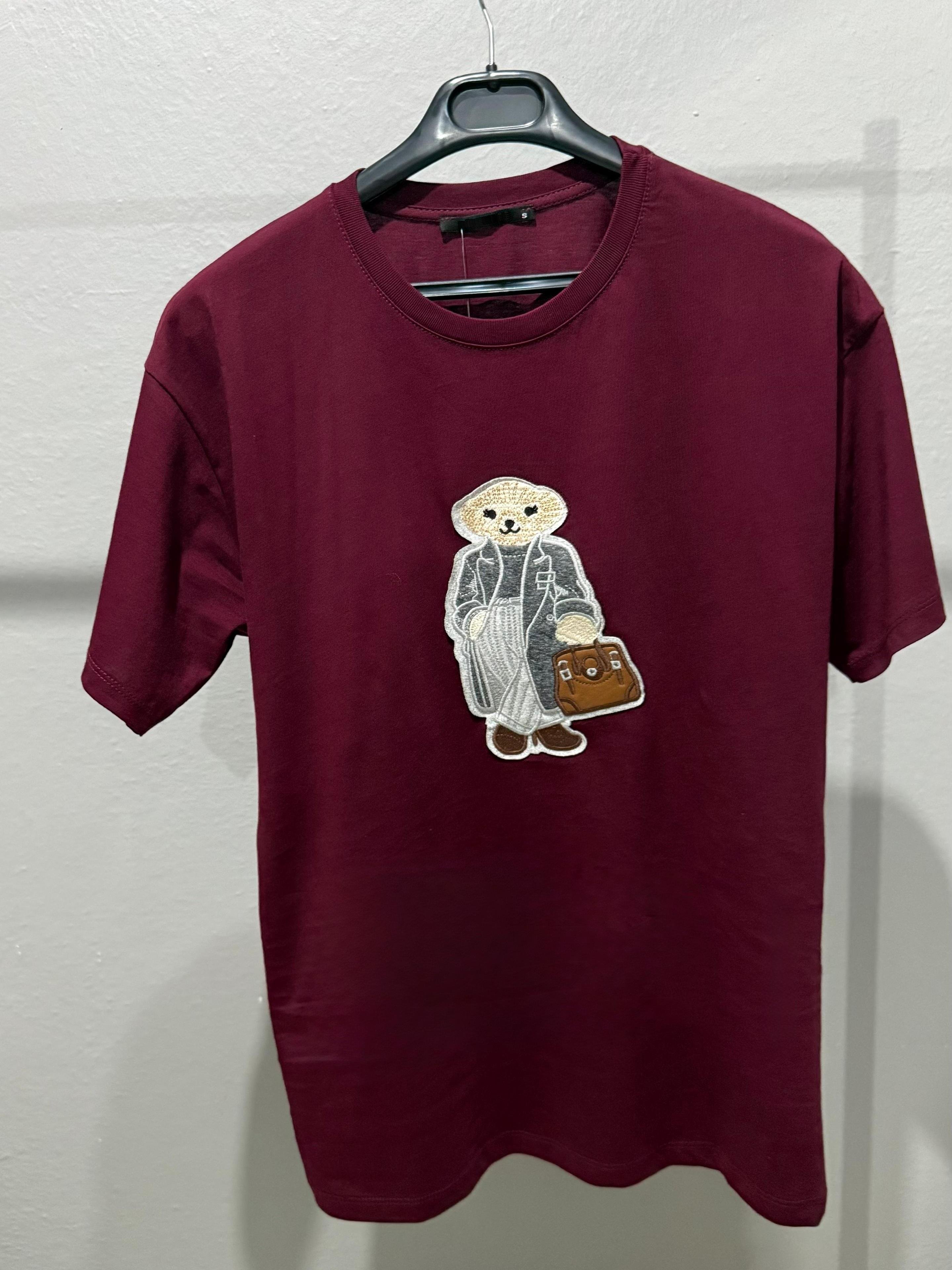 Bisiklet Yaka Ayıcık Detaylı Tshirt - Bordo