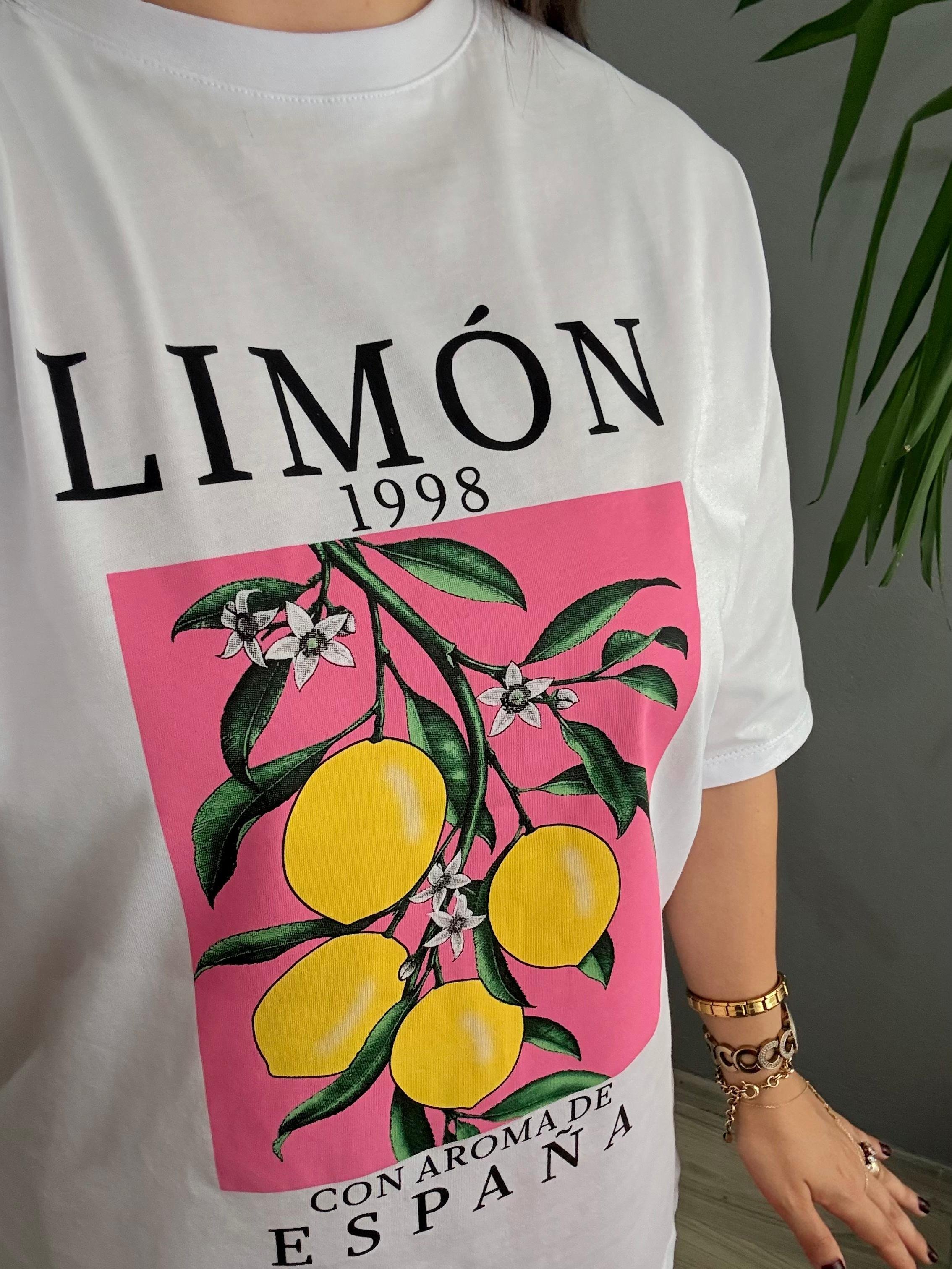 Limon Baskılı Bisiklet Yaka Tişört - Beyaz