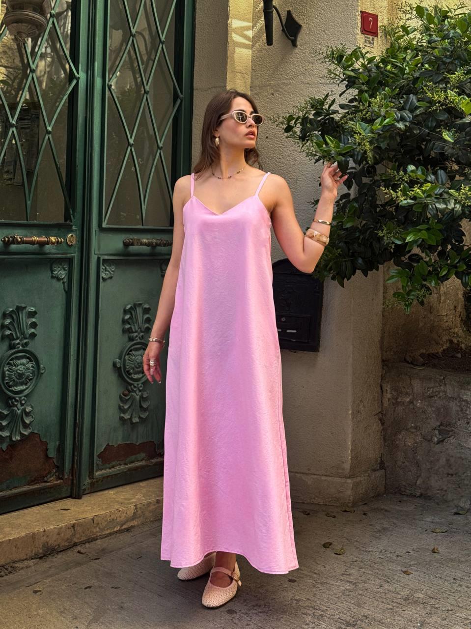 Yeni Sezon Cepli Askılı Elbise - Pembe