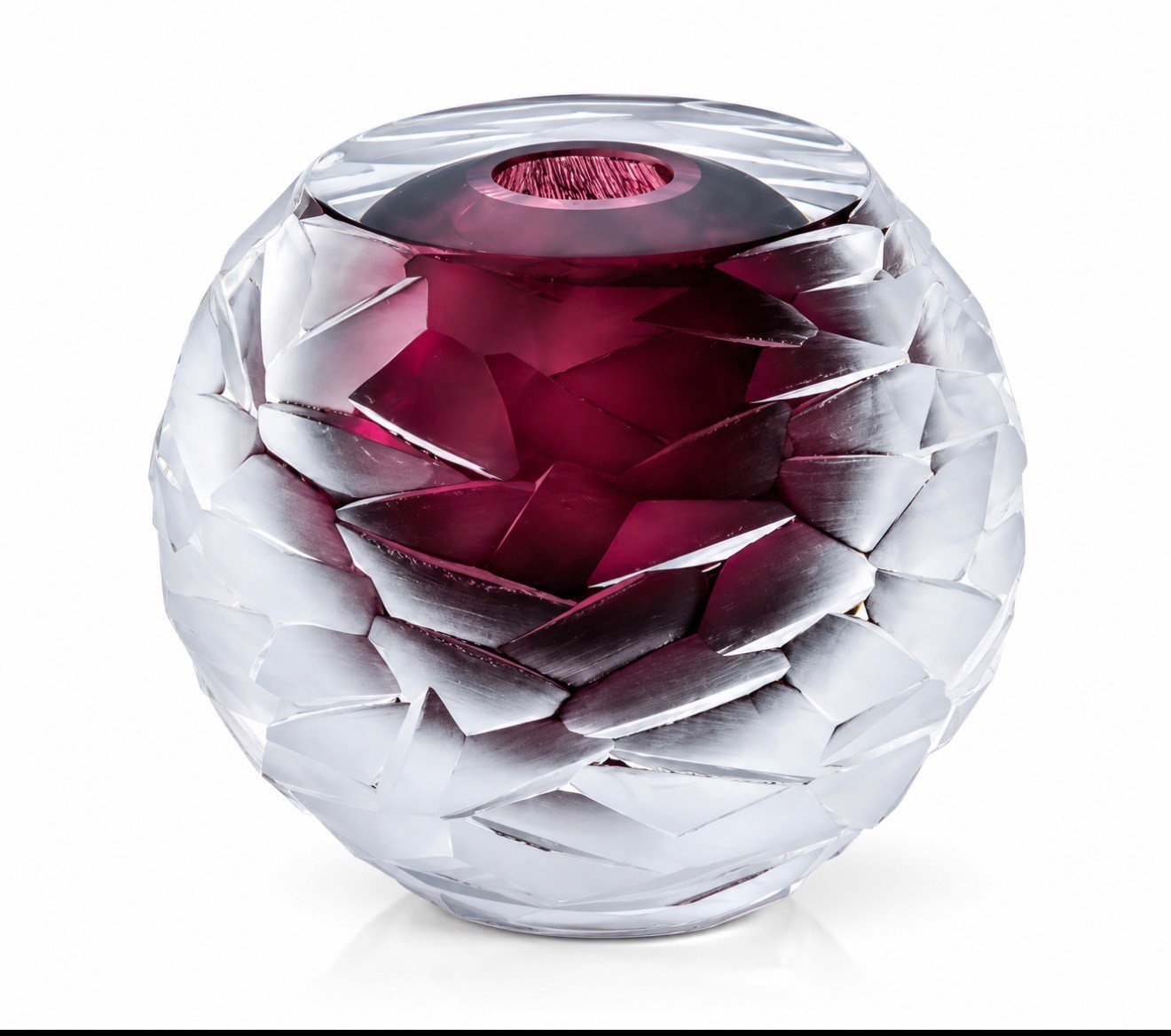 Taş Dekorlu Murano Bordo Küre Cam Dekor15*15