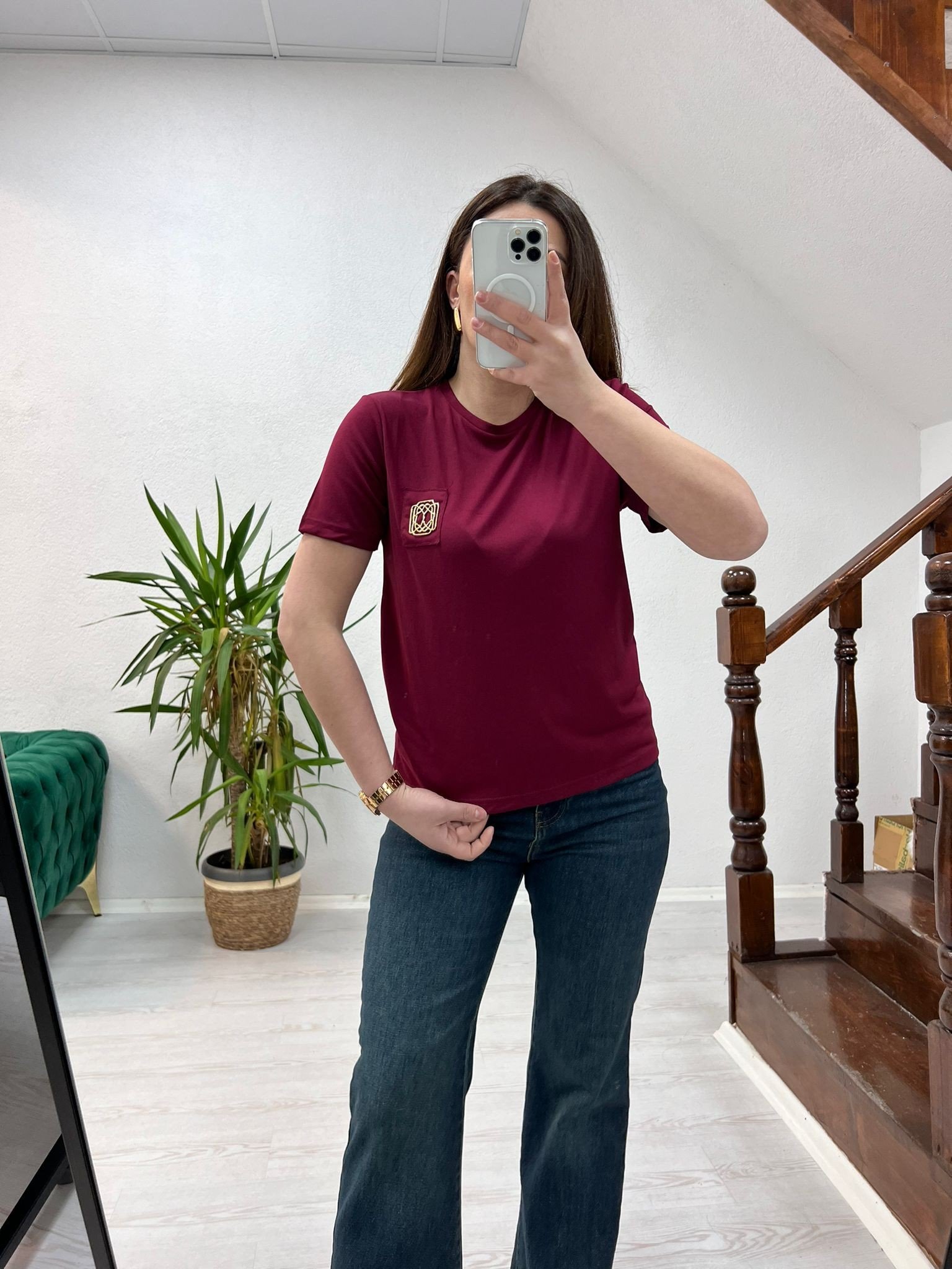 AKSESUARLI  T-SHİRT BORDO - 1290