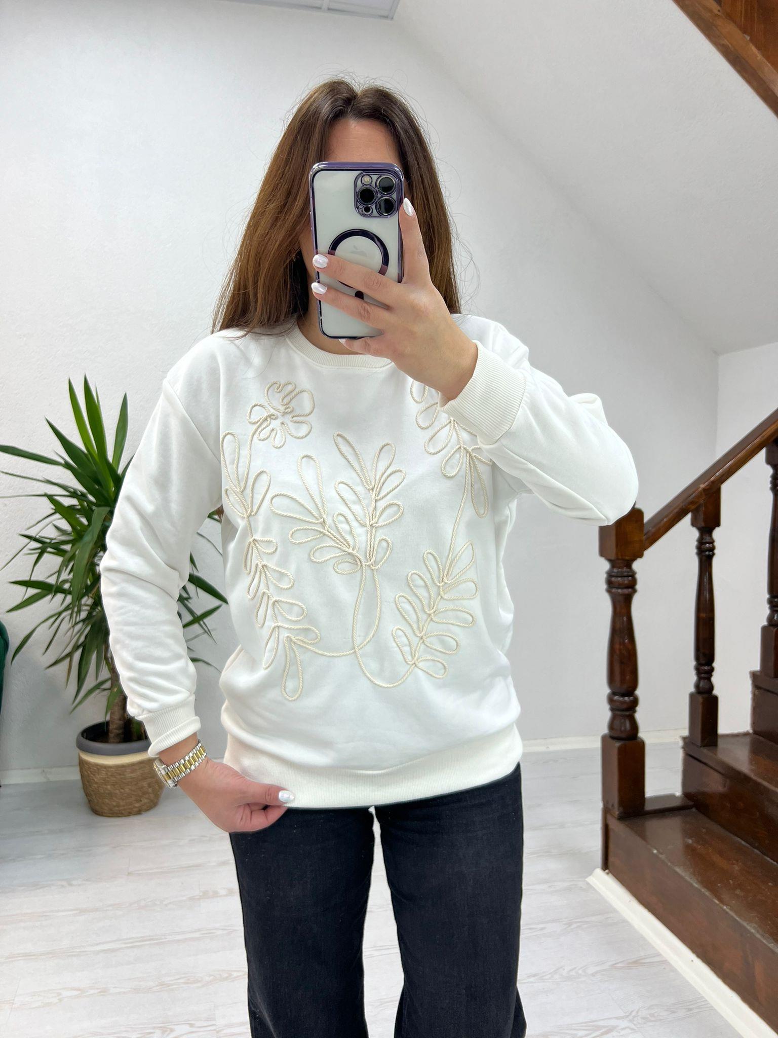 BEJ ÖRGÜLÜ SWEAT BEYAZ - 1242 
