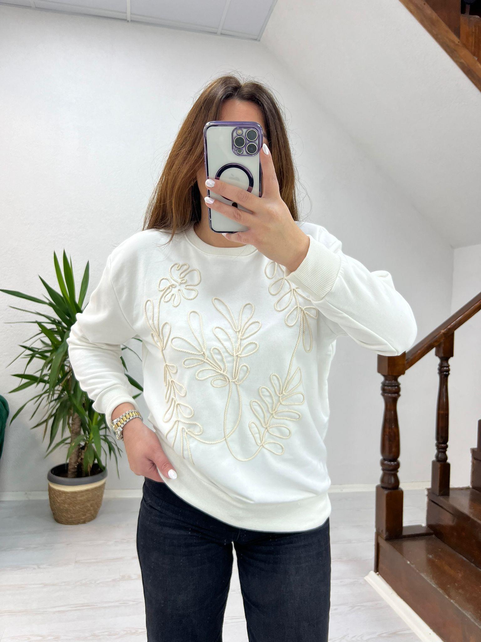 BEJ ÖRGÜLÜ SWEAT BEYAZ - 1242 
