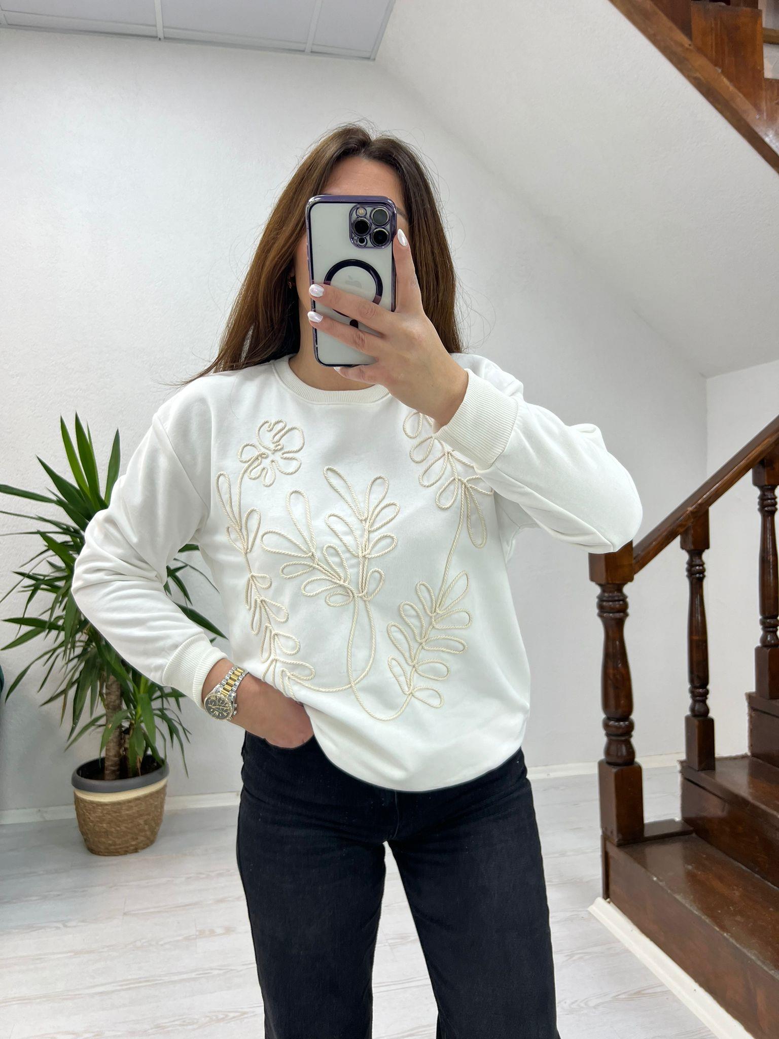 BEJ ÖRGÜLÜ SWEAT BEYAZ - 1242 