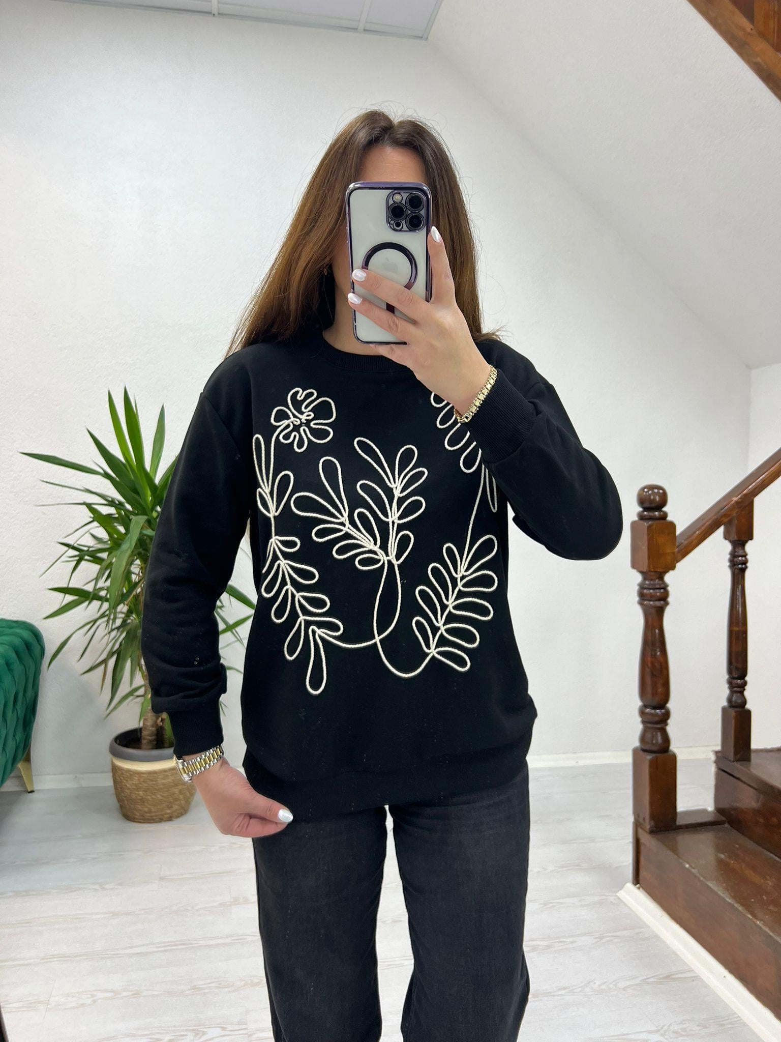 BEJ ÖRGÜLÜ SWEAT SİYAH - 1242