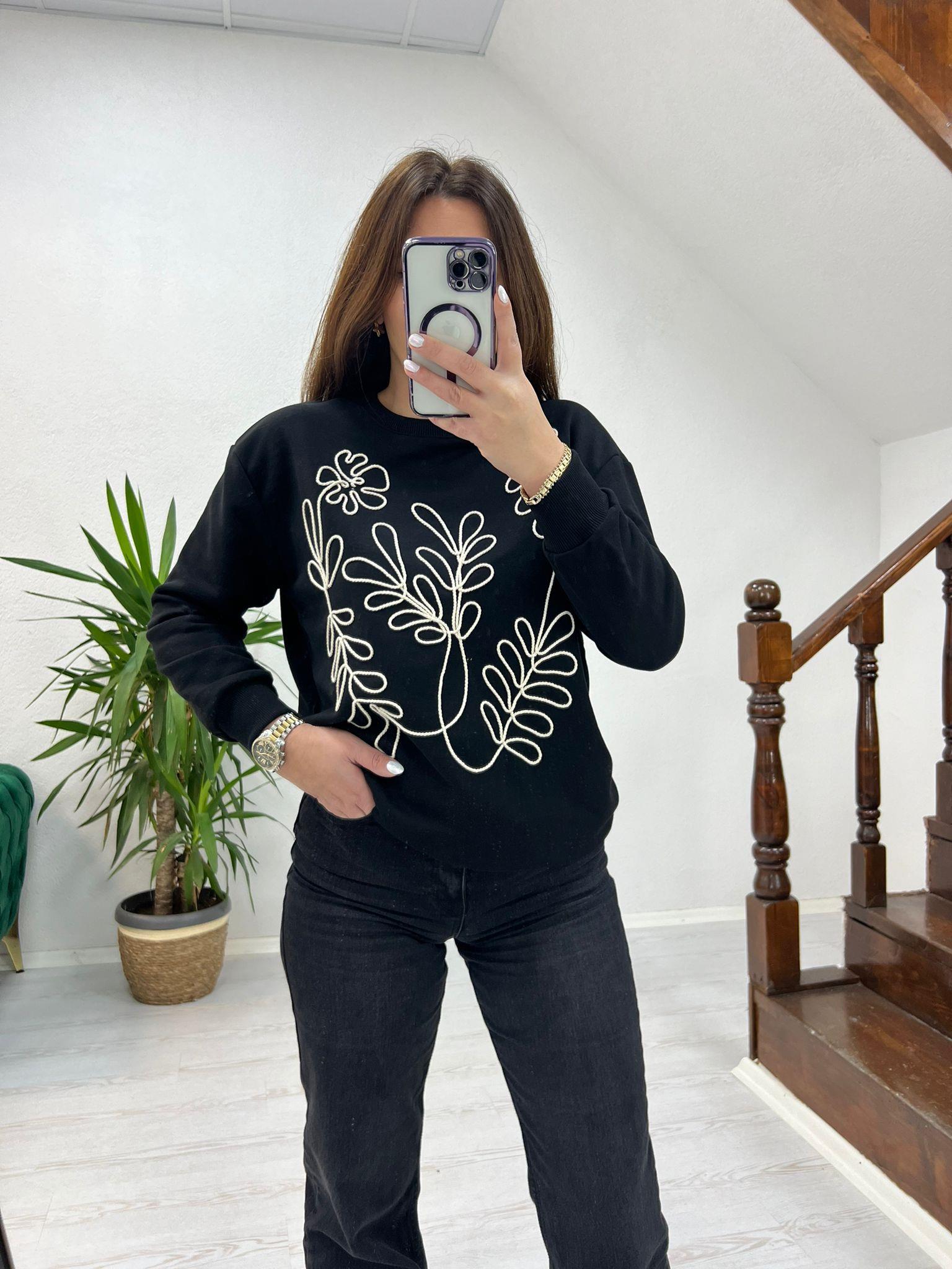 BEJ ÖRGÜLÜ SWEAT SİYAH - 1242