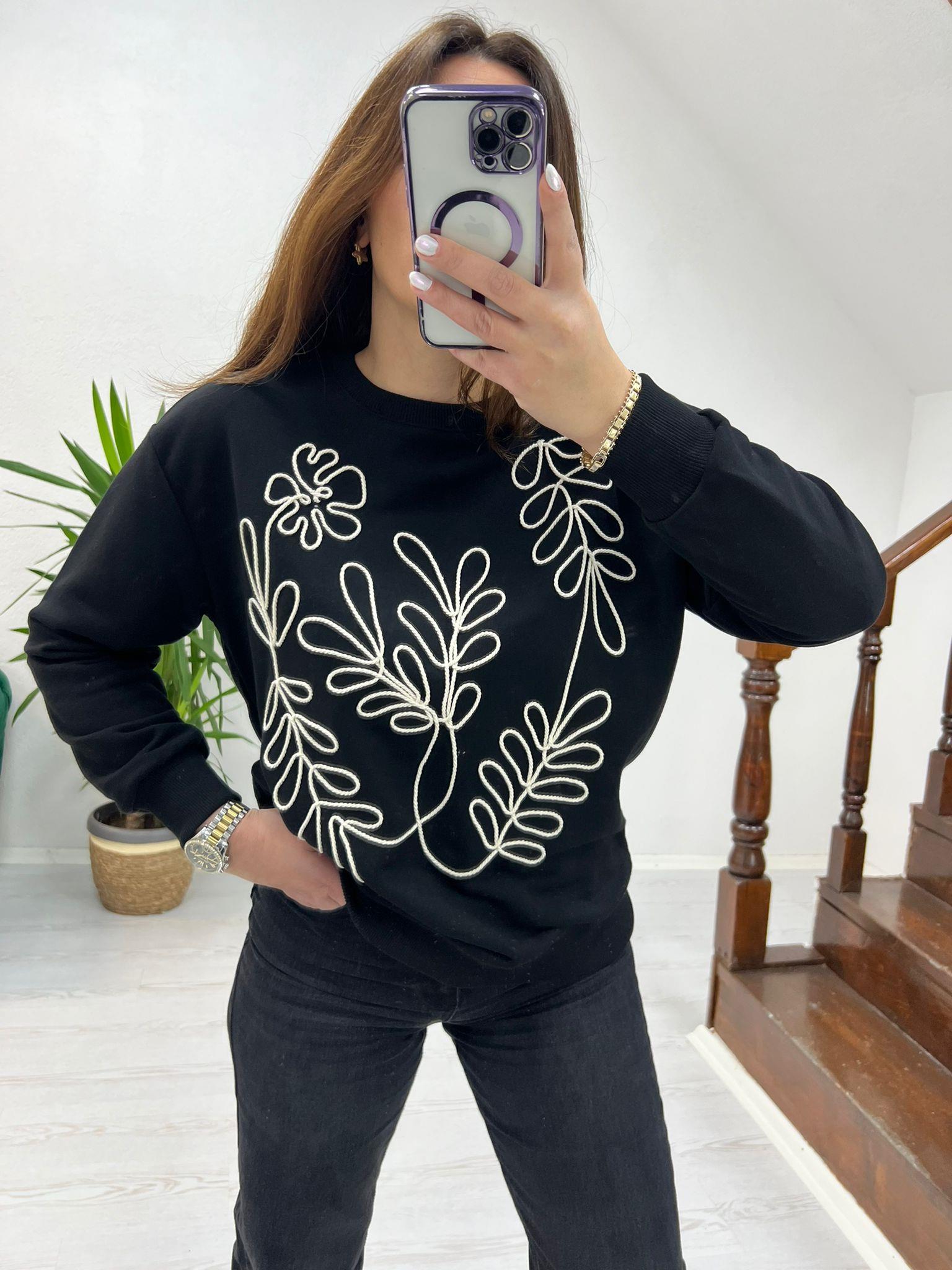 BEJ ÖRGÜLÜ SWEAT SİYAH - 1242