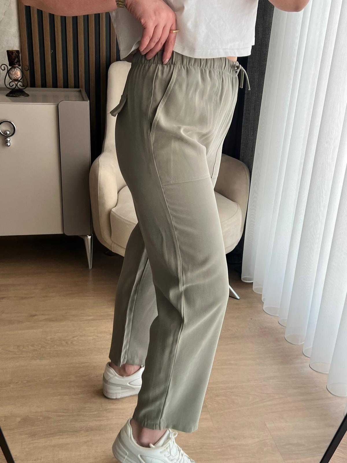 BEL LASTİKLİ GABARDİN PANTOLON HAKİ-1125