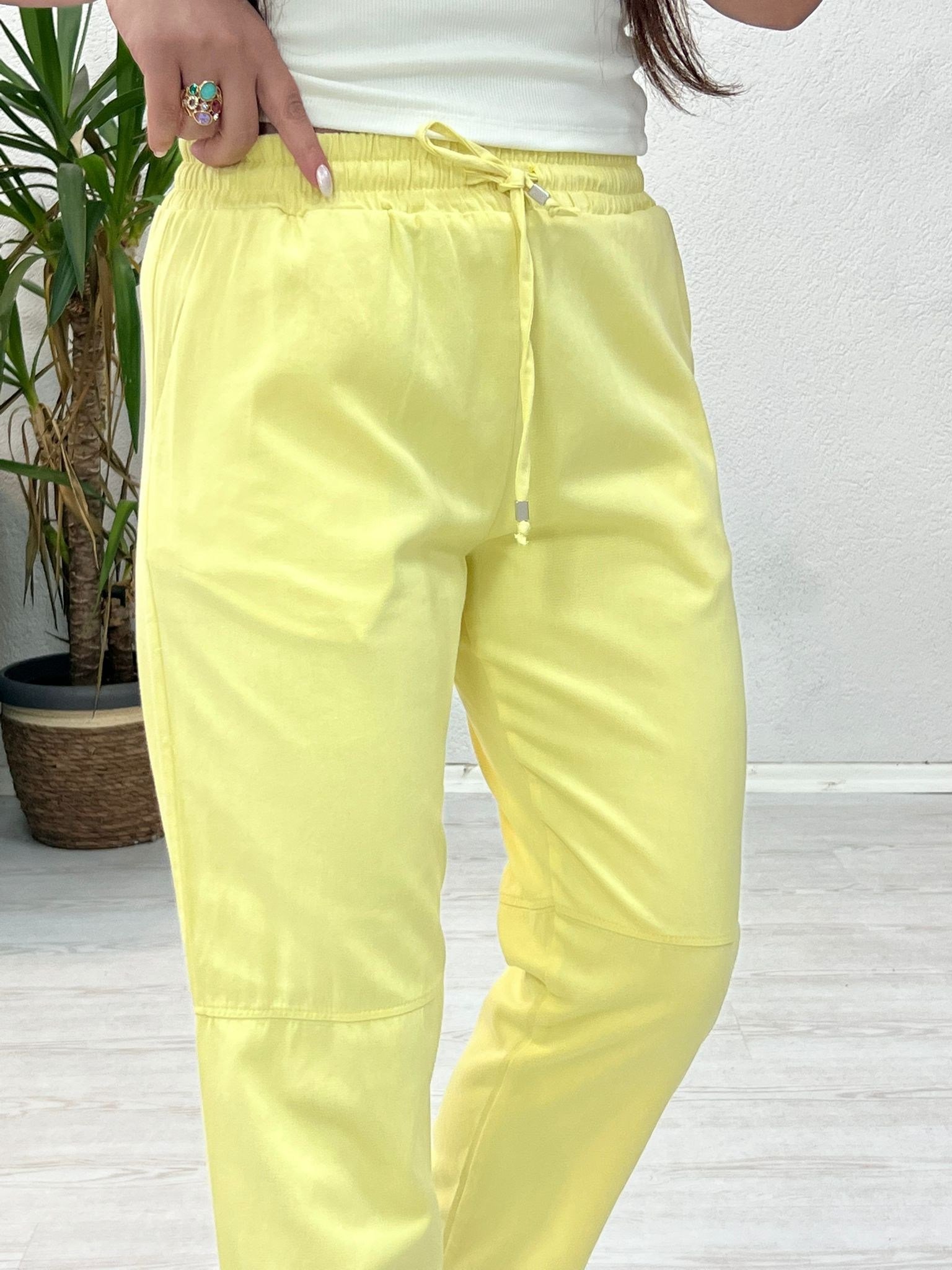 BEL LASTİKLİ GABARDİN PANTOLON SARI -1407