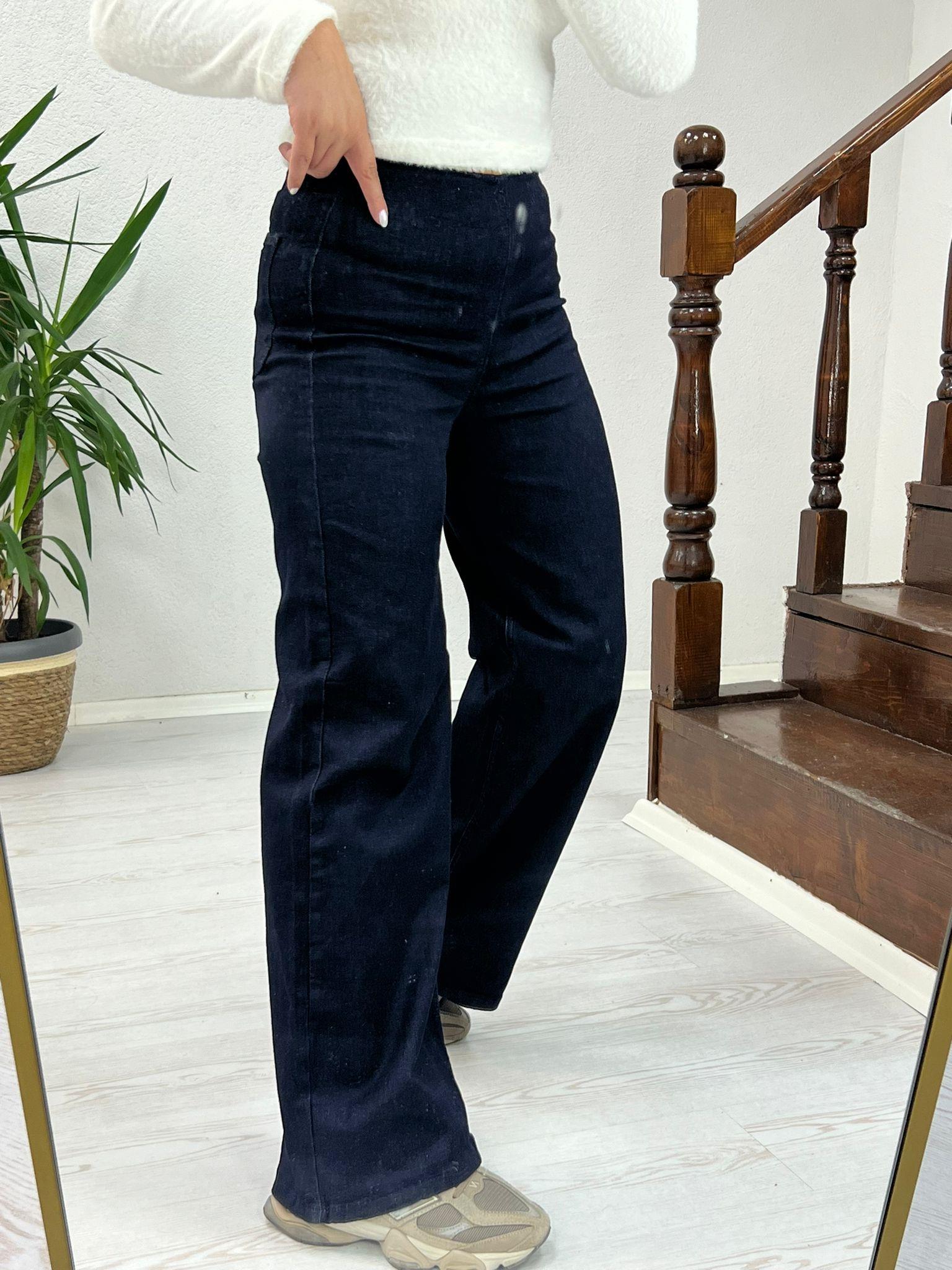 BEL LASTİKLİ KOT PANTOLON LACİVERT - 1201