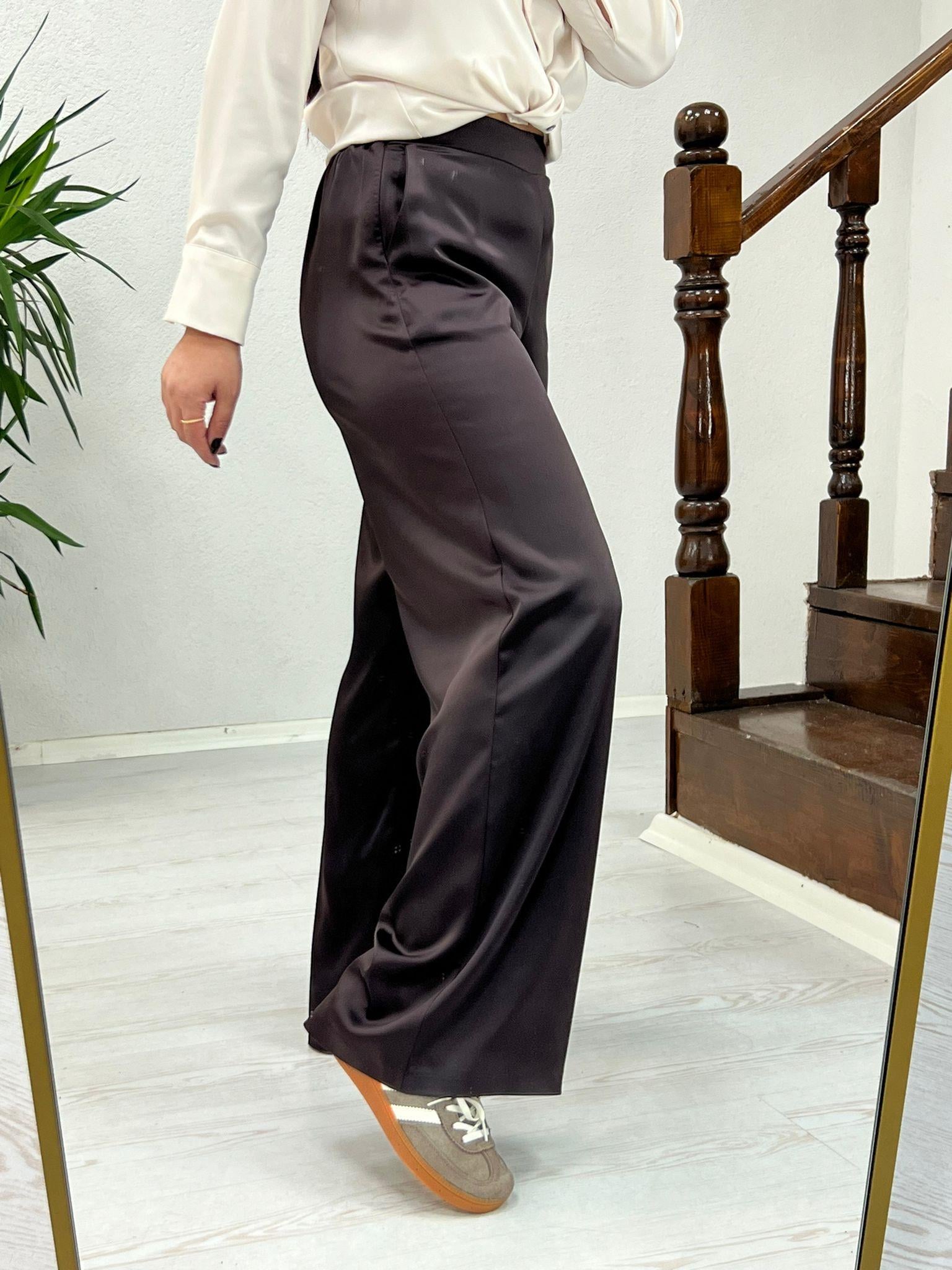 BEL LASTİKLİ SATEN PANTOLON KAHVERENGİ - 1217