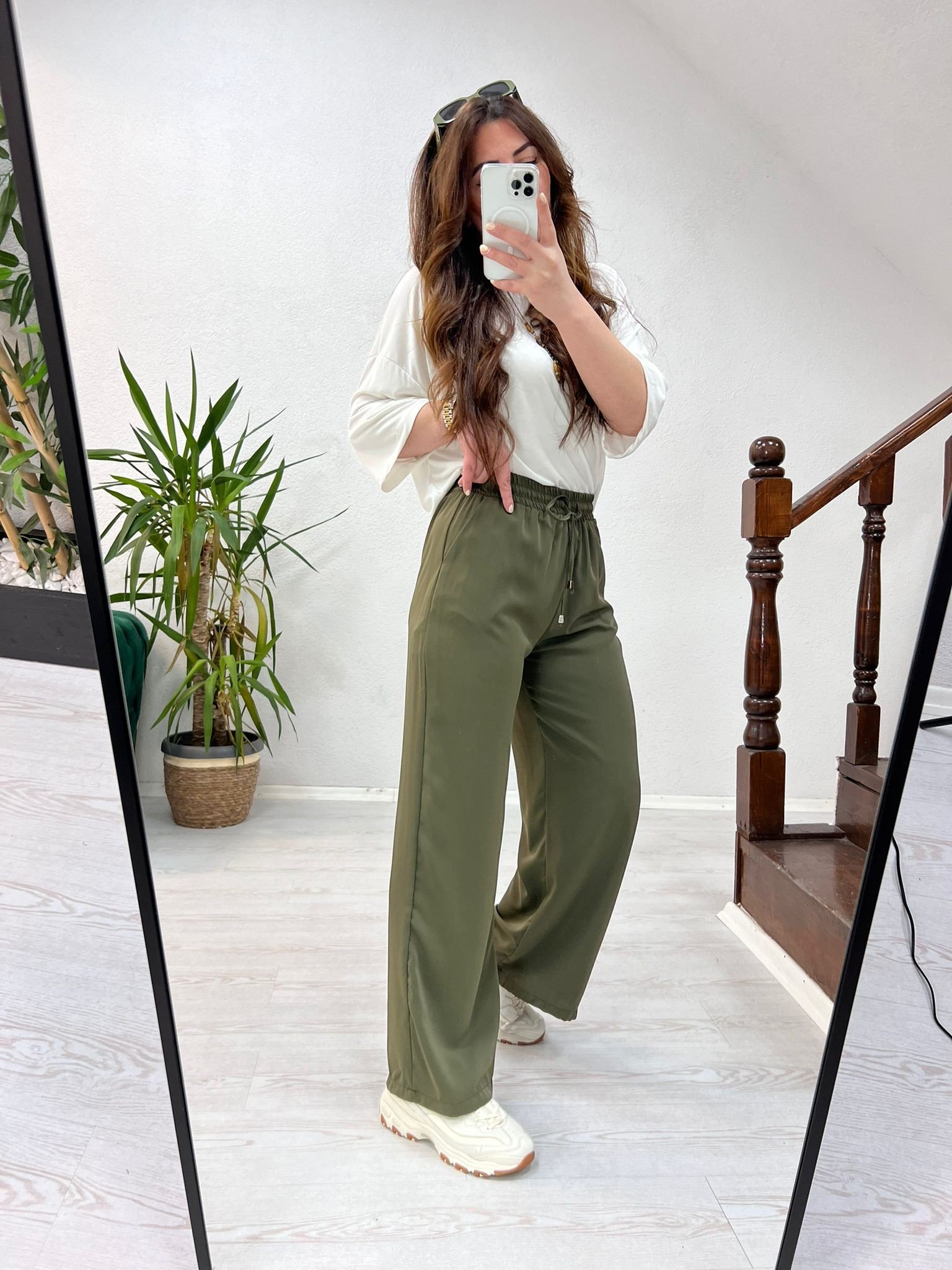 BEL LASTİKLİ TENSEL PANTOLON HAKİ - 1348