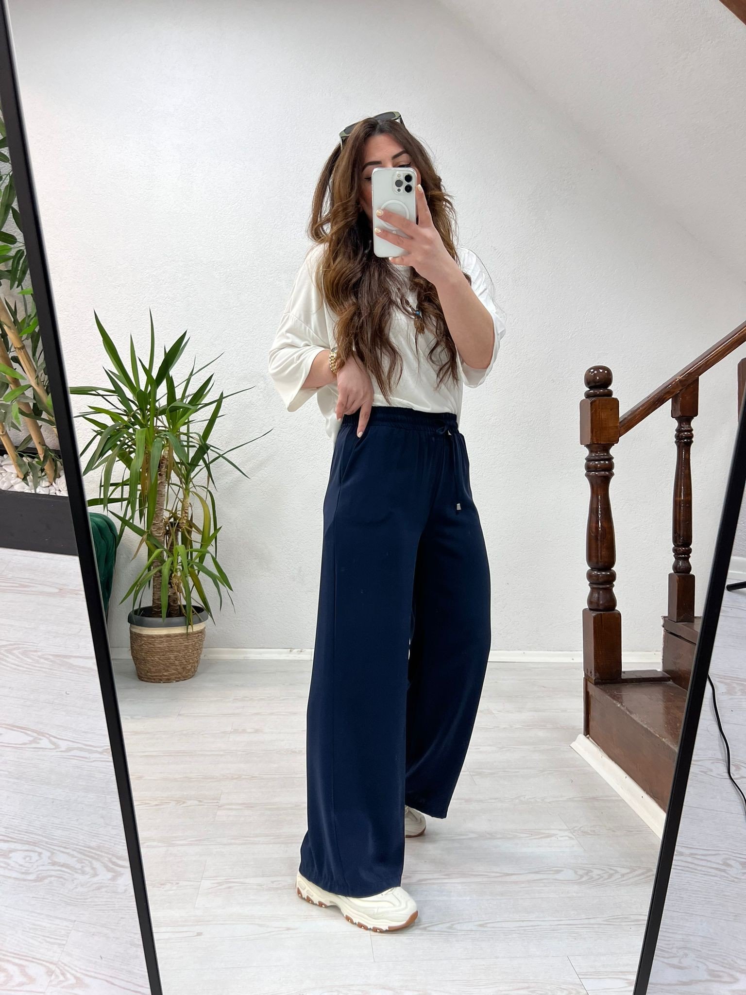BEL LASTİKLİ TENSEL PANTOLON LACİVERT - 1348