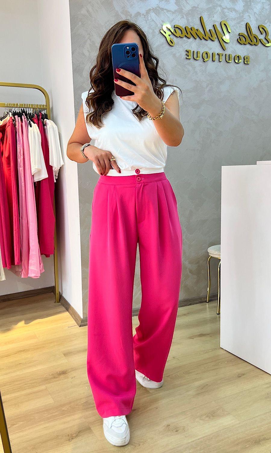 BEYAZ KUŞAKLI PEMBE PANTOLON