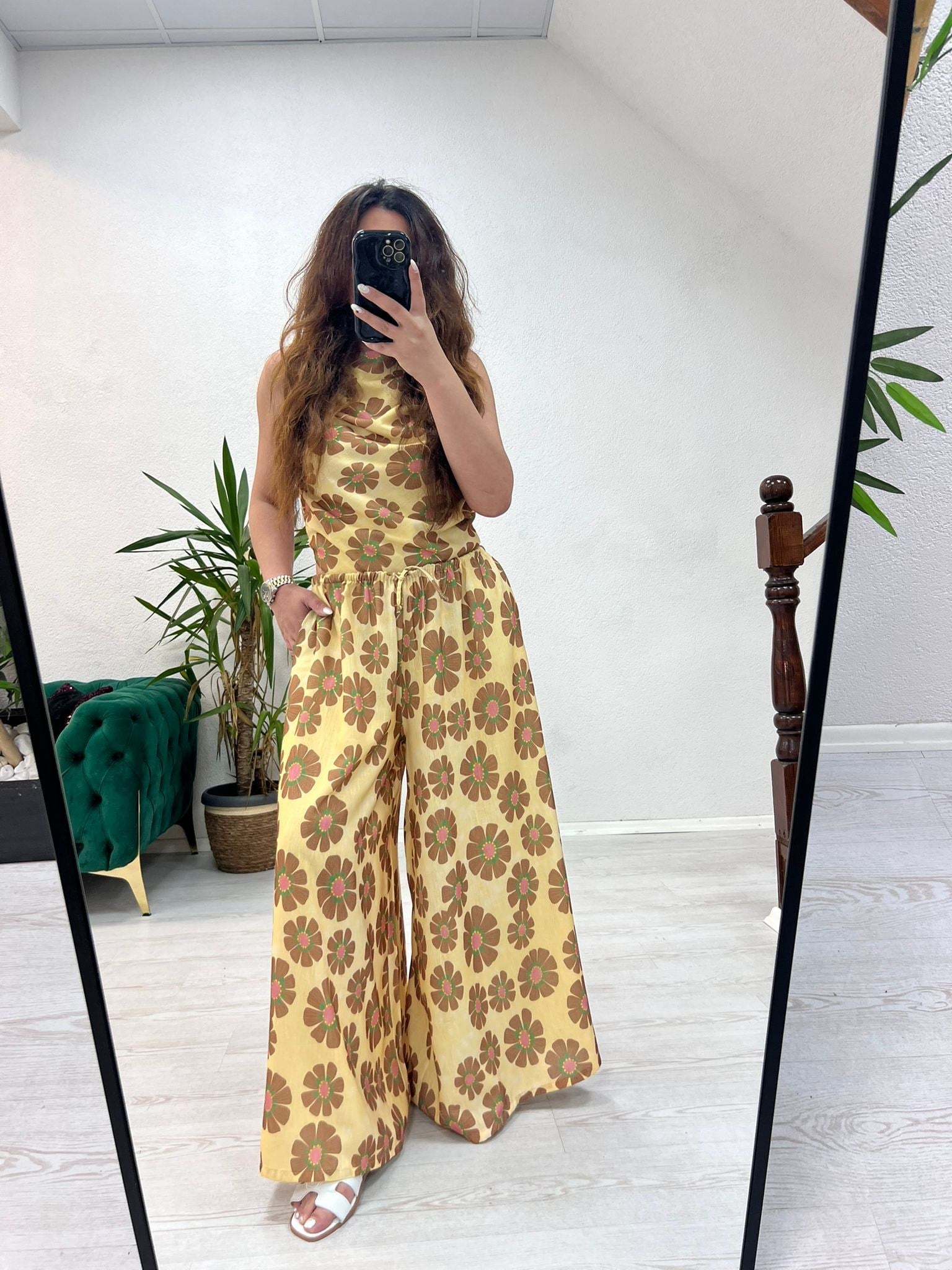 BÜZGÜLÜ HALTER YAKA PANTOLON TAKIM - 1429
