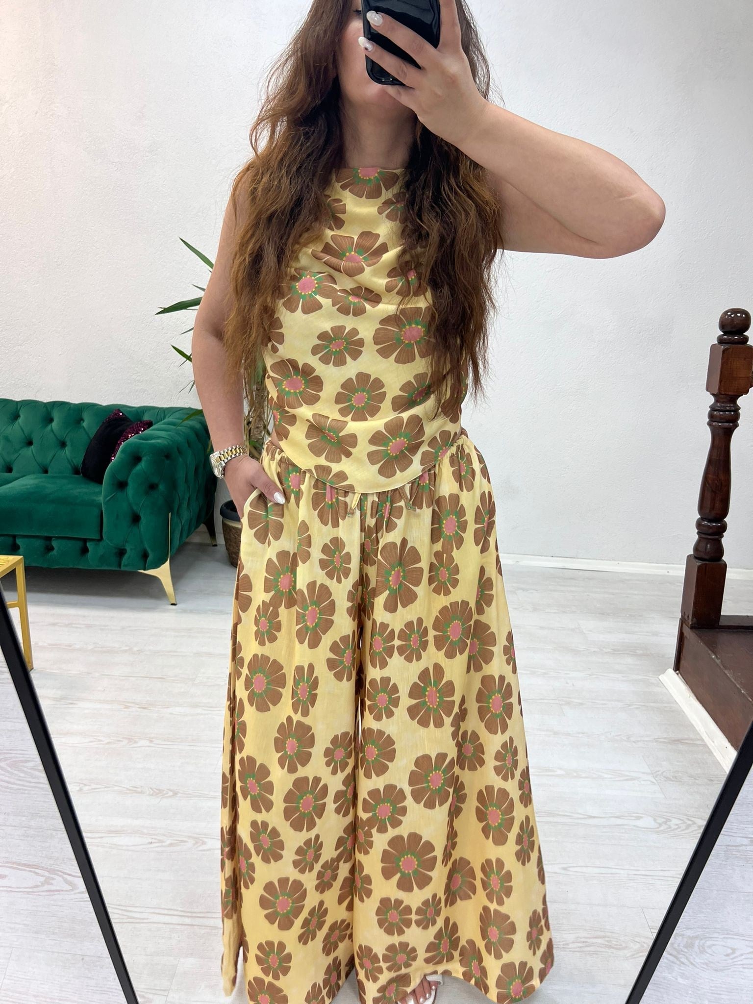 BÜZGÜLÜ HALTER YAKA PANTOLON TAKIM - 1429