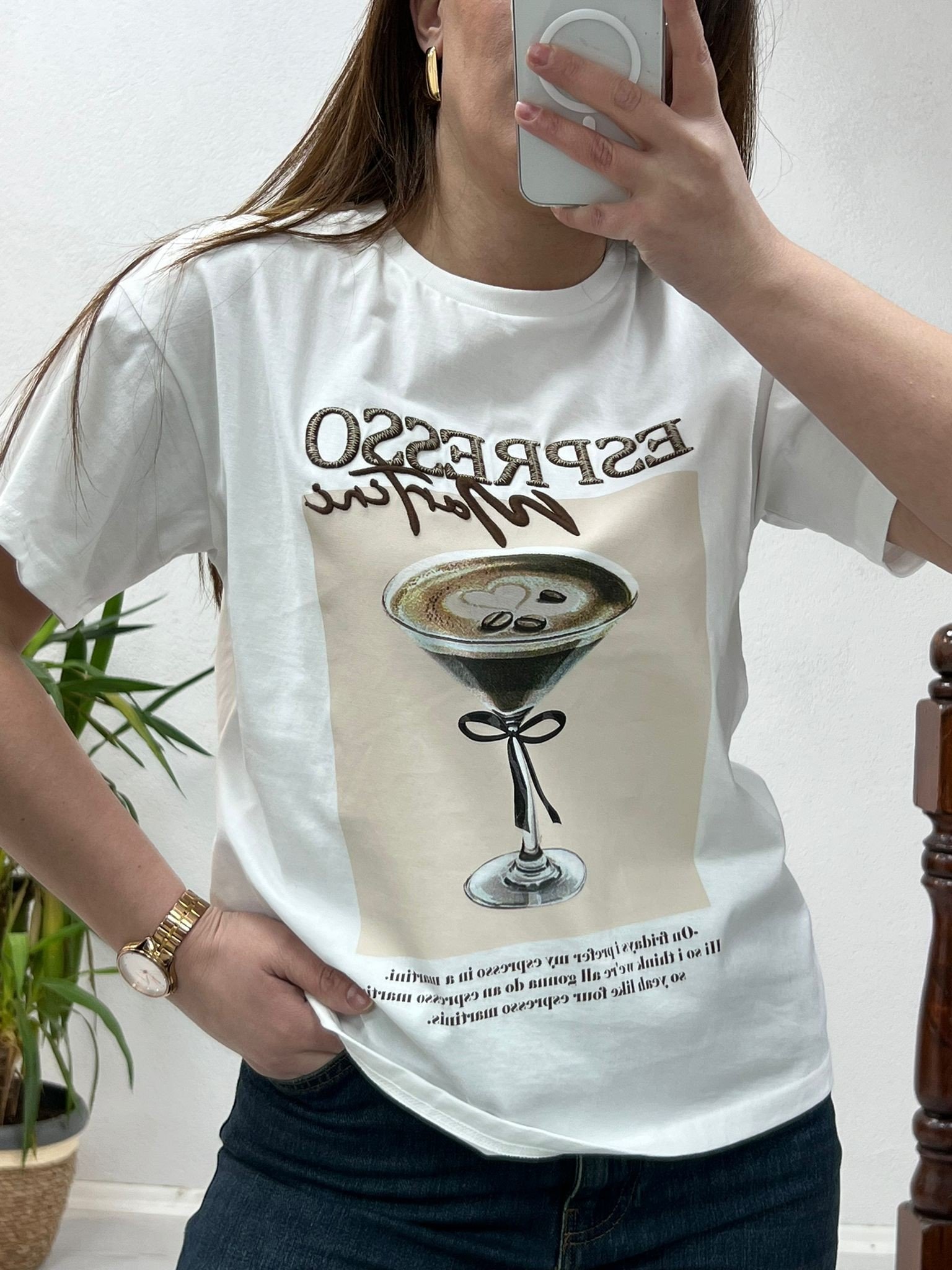 ESPRESSO BASKILI T-SHİRT BEYAZ - 1288