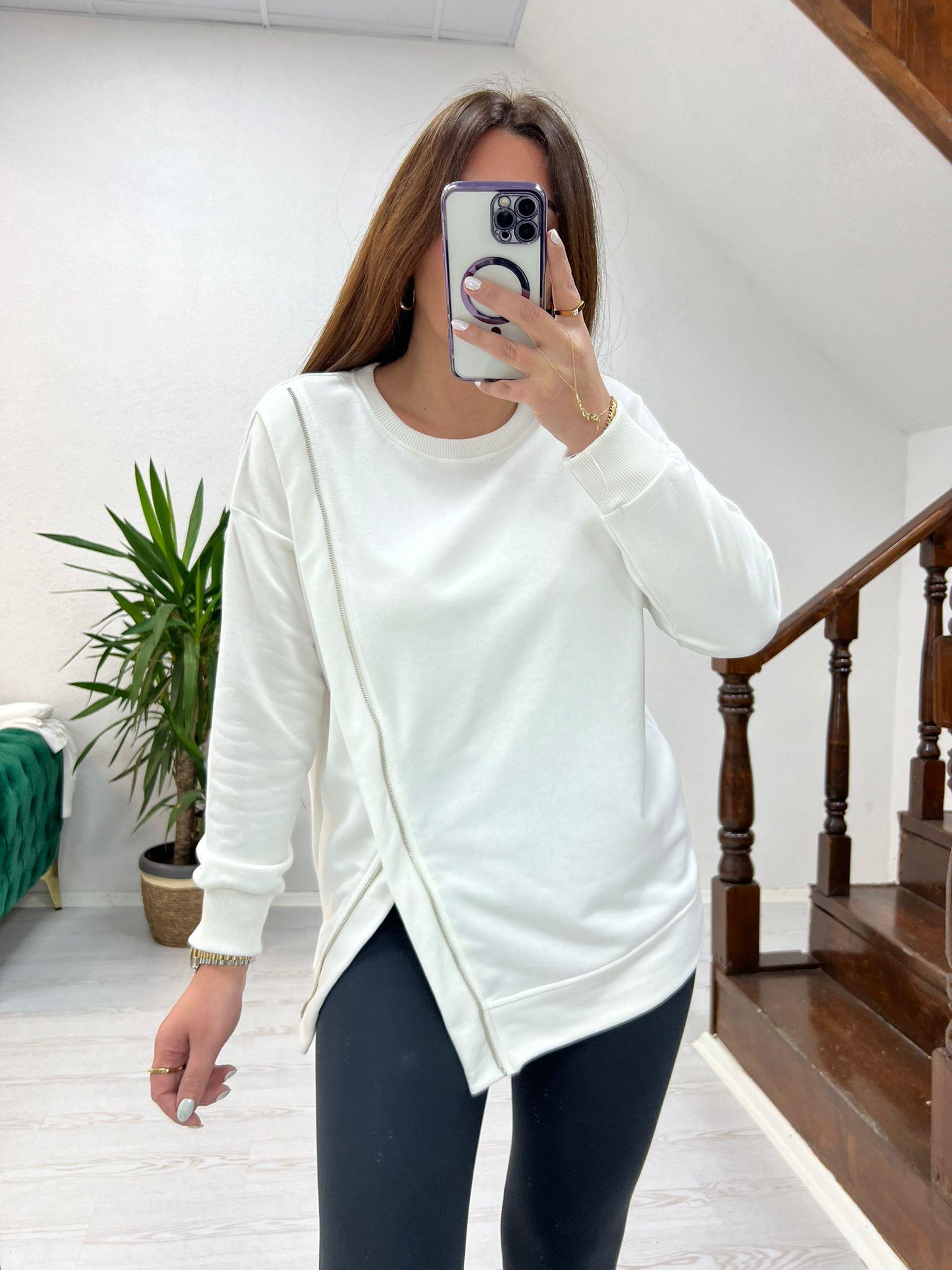 FERMUAR DETAYLI SWEAT BEYAZ - 1243