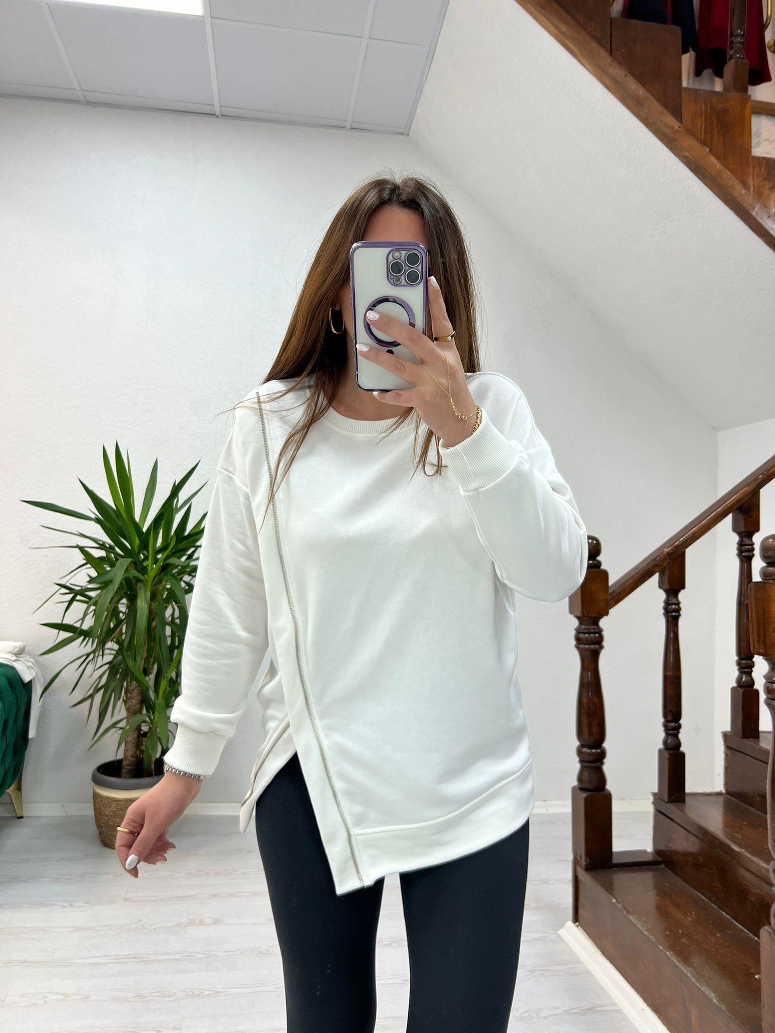 FERMUAR DETAYLI SWEAT BEYAZ - 1243