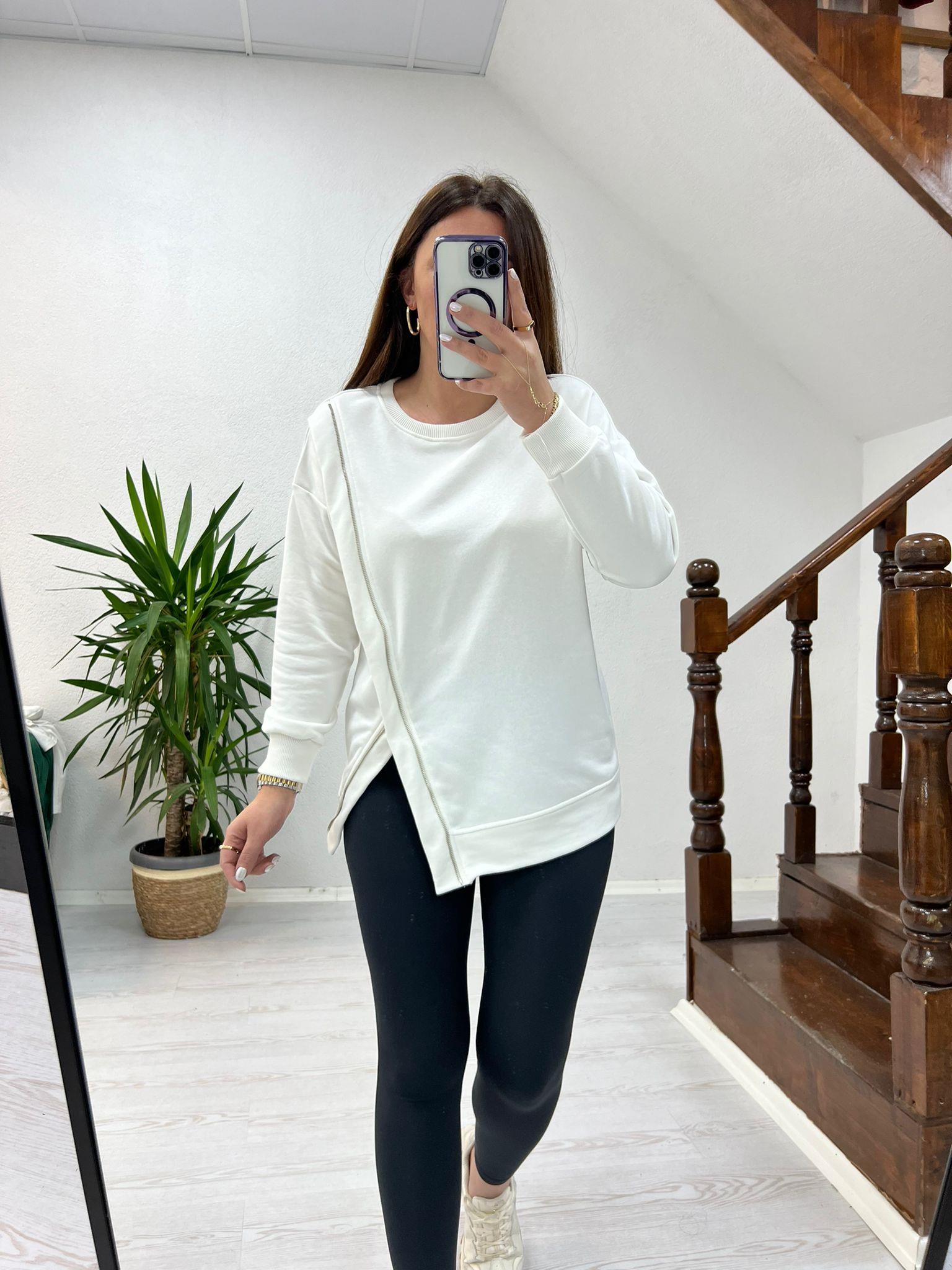 FERMUAR DETAYLI SWEAT BEYAZ - 1243