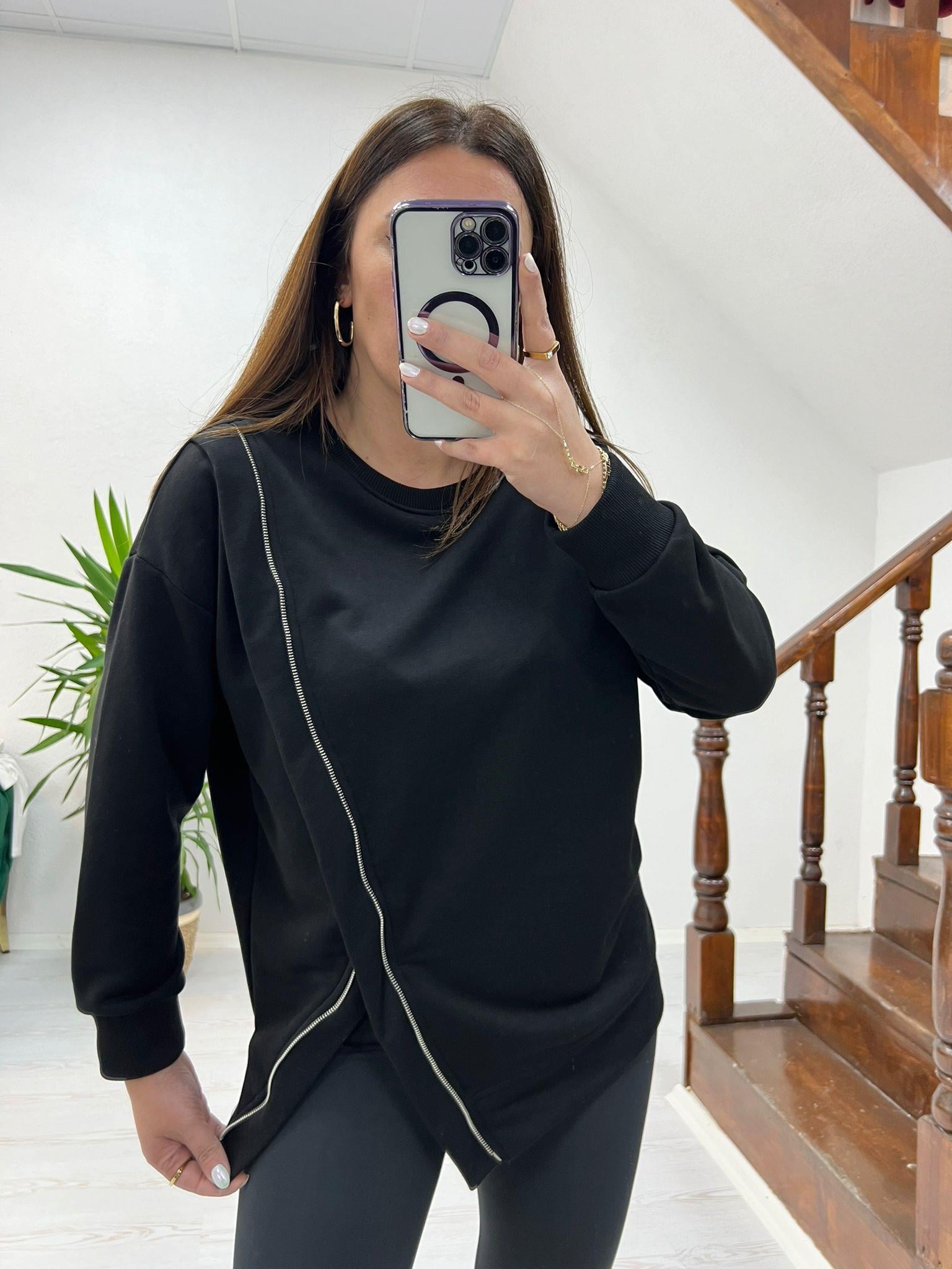 FERMUAR DETAYLI SWEAT SİYAH - 1243