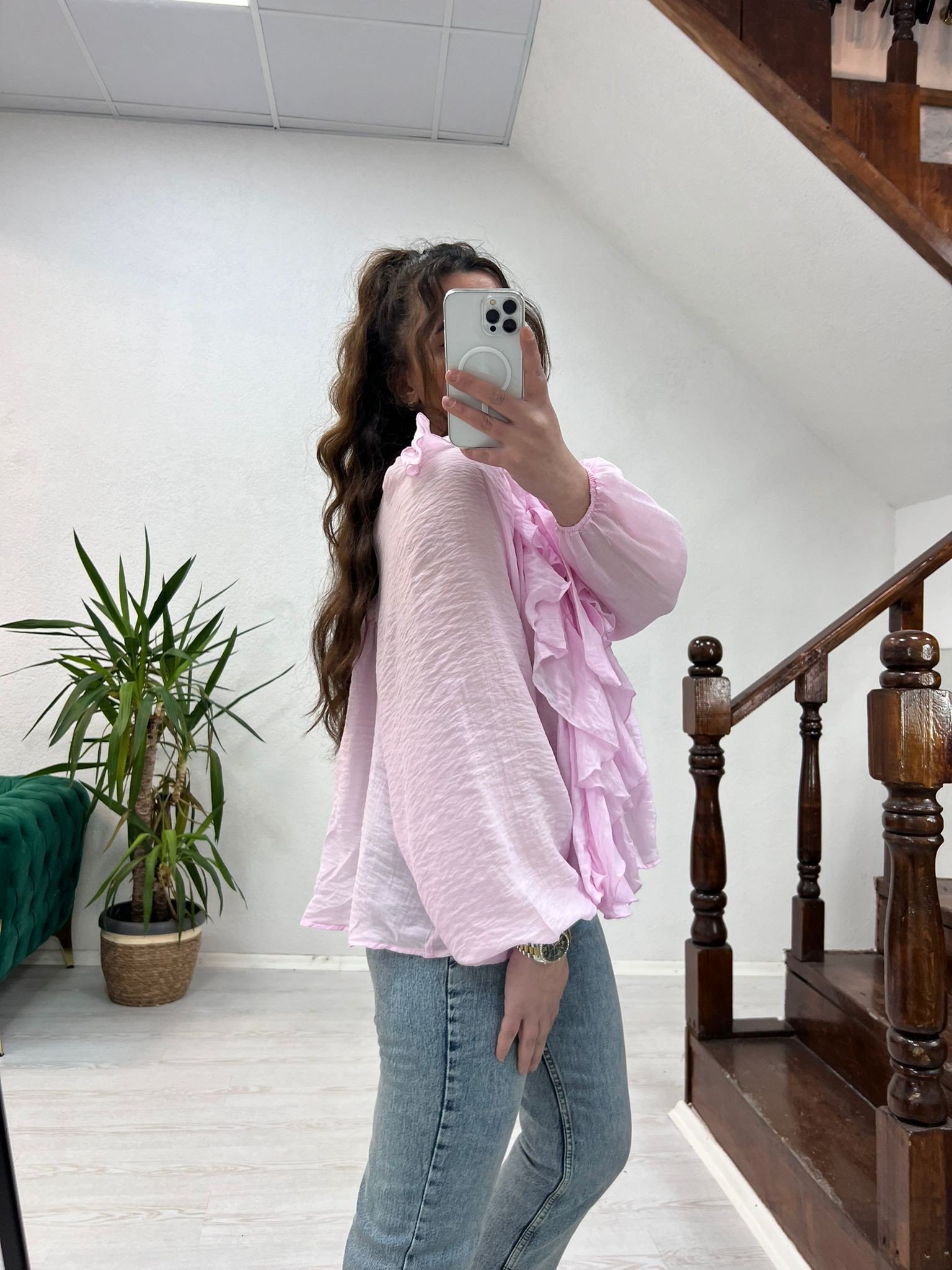 FIRFIRLI BİYELİ GÖMLEK PEMBE - 1337