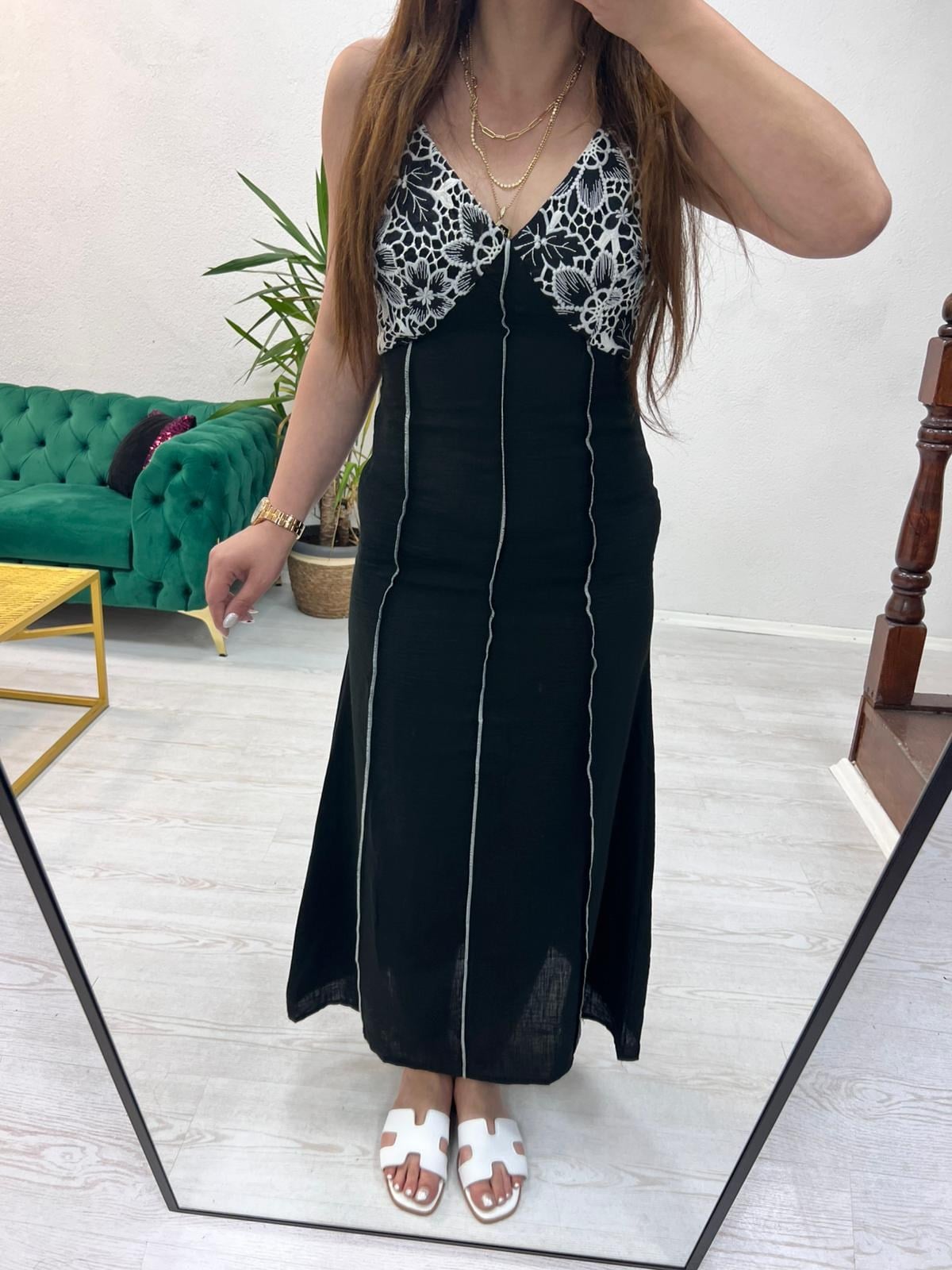 GÖĞÜS DETAYLI MİDİ ELBİSE - 1416