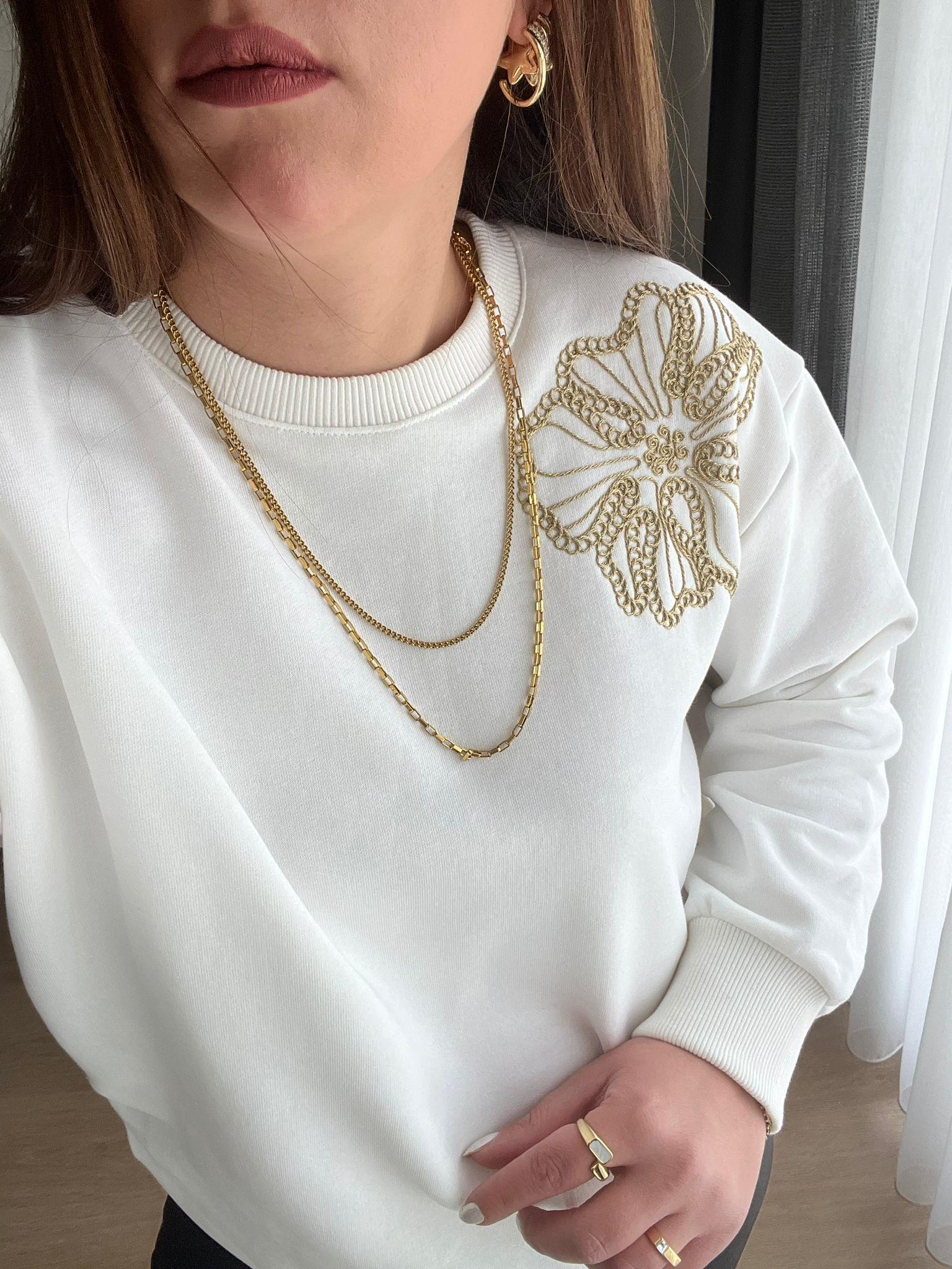GOLD NAKIŞLI SWEAT BEYAZ  - 1231