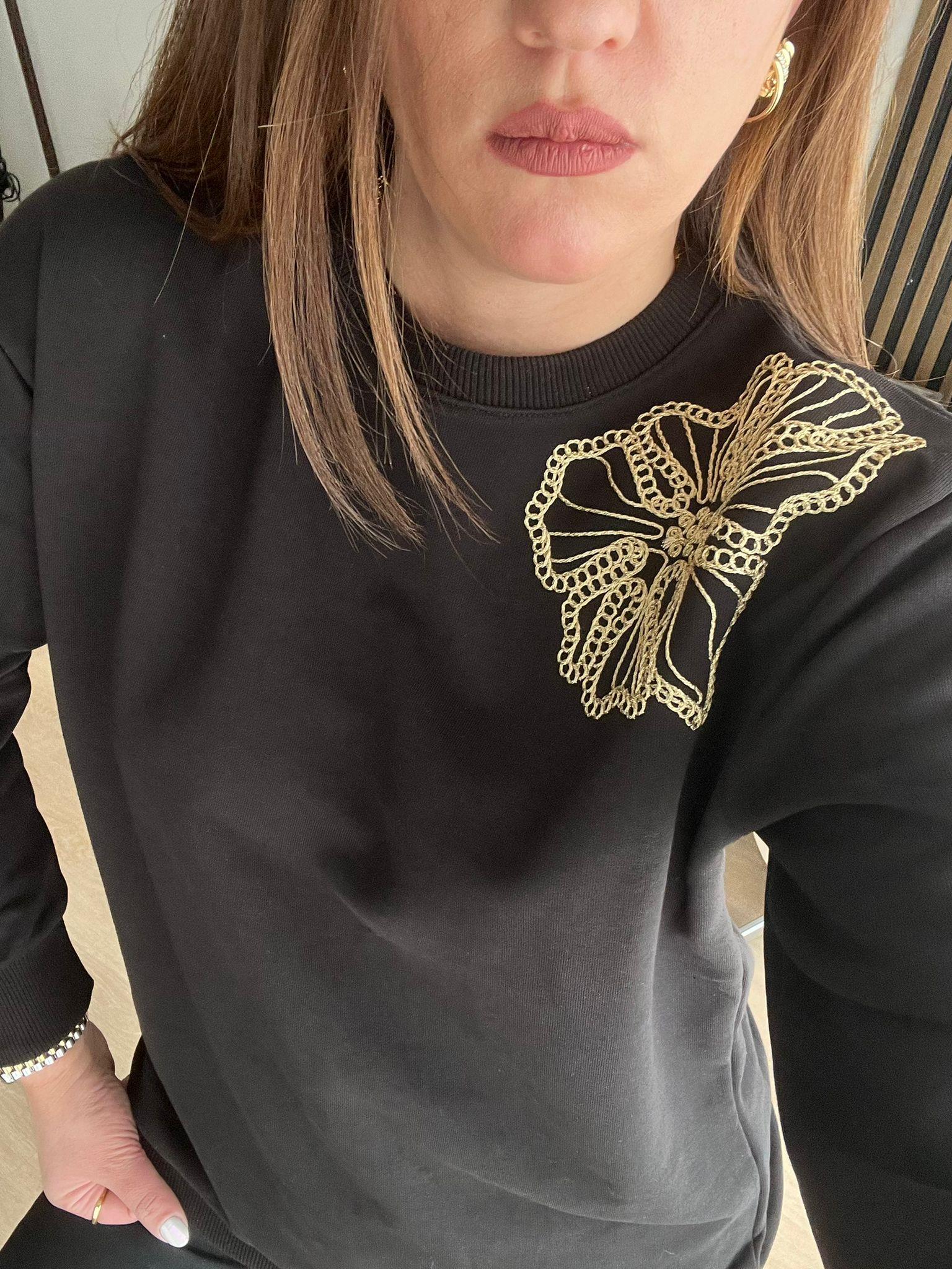 GOLD NAKIŞLI SWEAT SİYAH - 1231