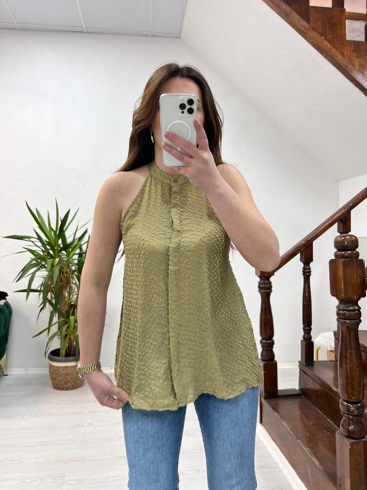 HALTER YAKA GÖMLEK HAKİ - 1306