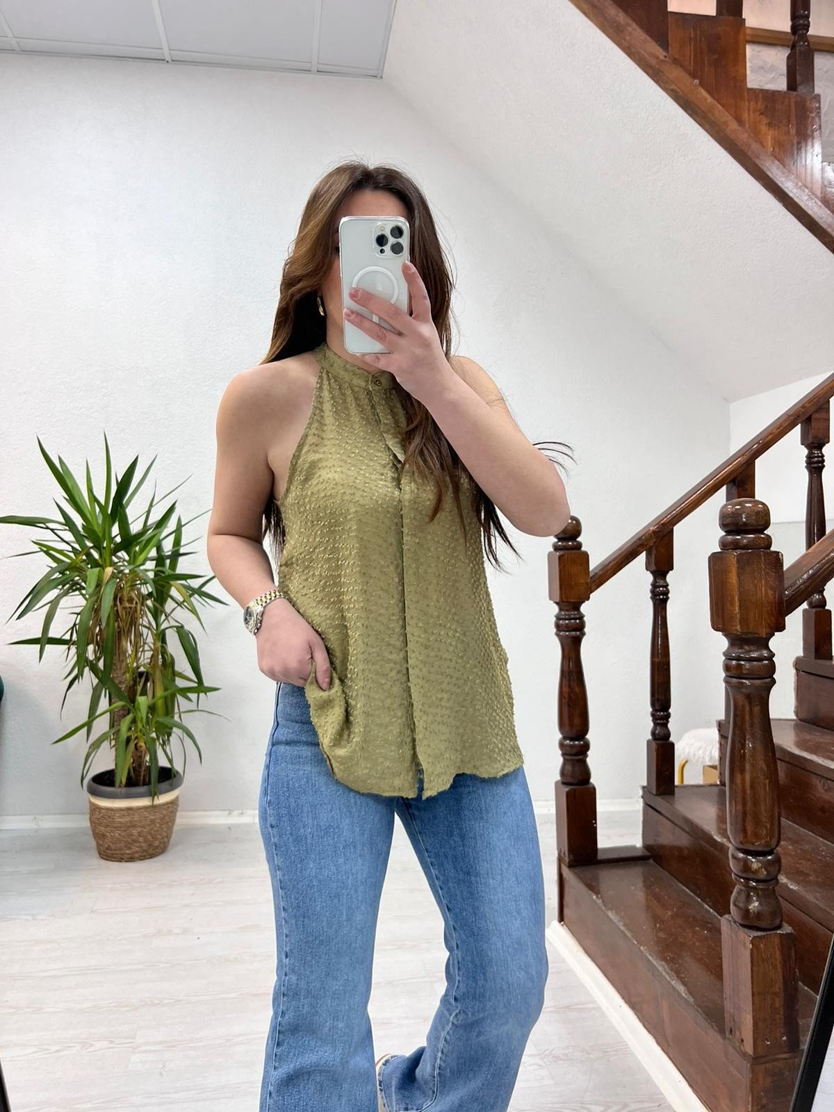 HALTER YAKA GÖMLEK HAKİ - 1306